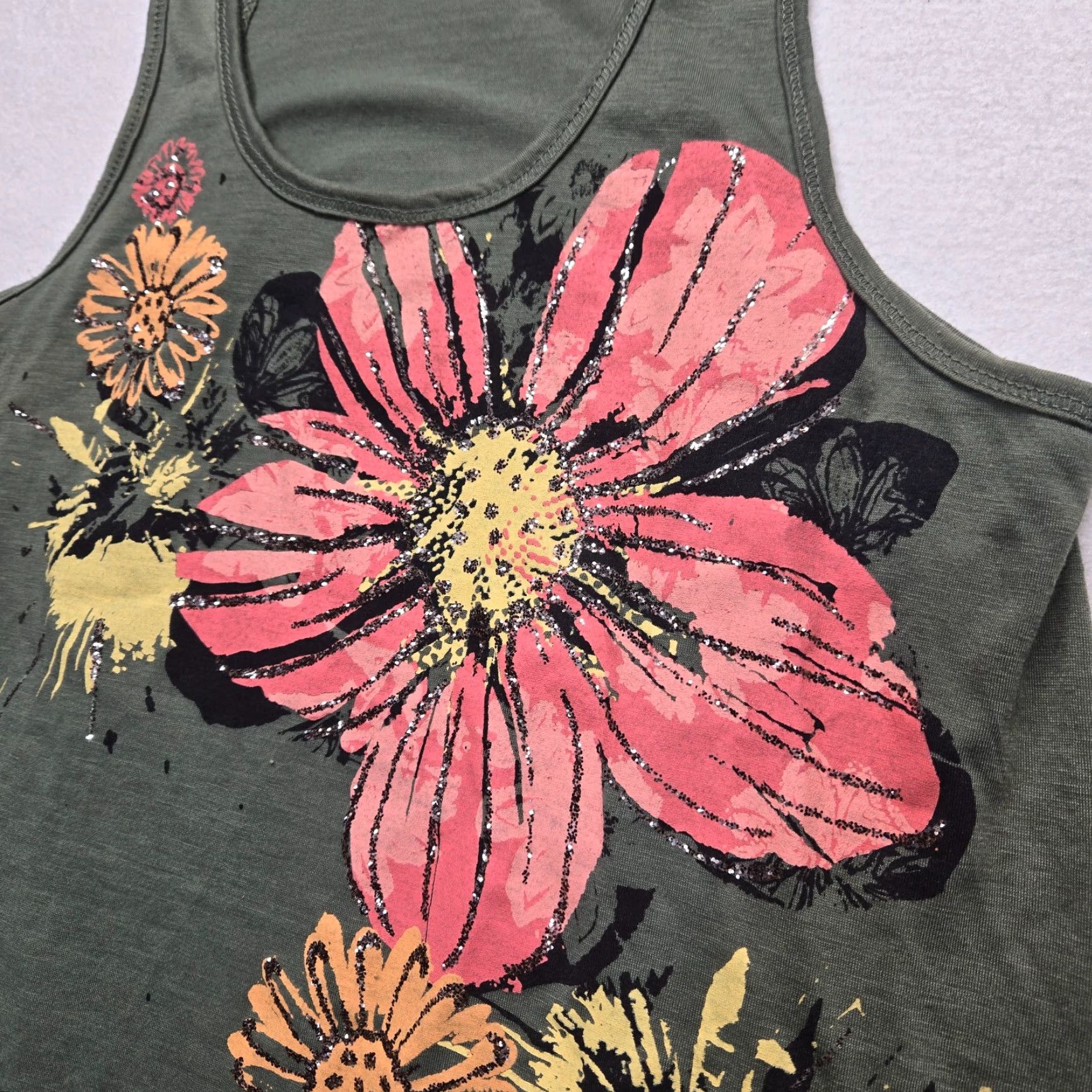 Vintage Live To Be Spoiled Shirt Tank Sleeveless Racerback M Green Floral Women Size M / US 6-8 / IT 42-44 - 2 Thumbnail