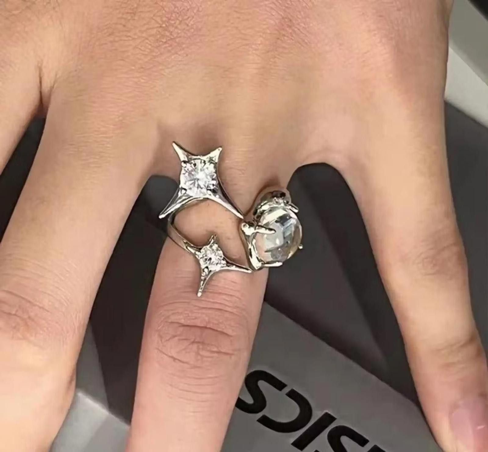 Jewelry Abstract Ring Stone Silver Modern Star Art Psychedelic Size ONE SIZE - 3 Thumbnail