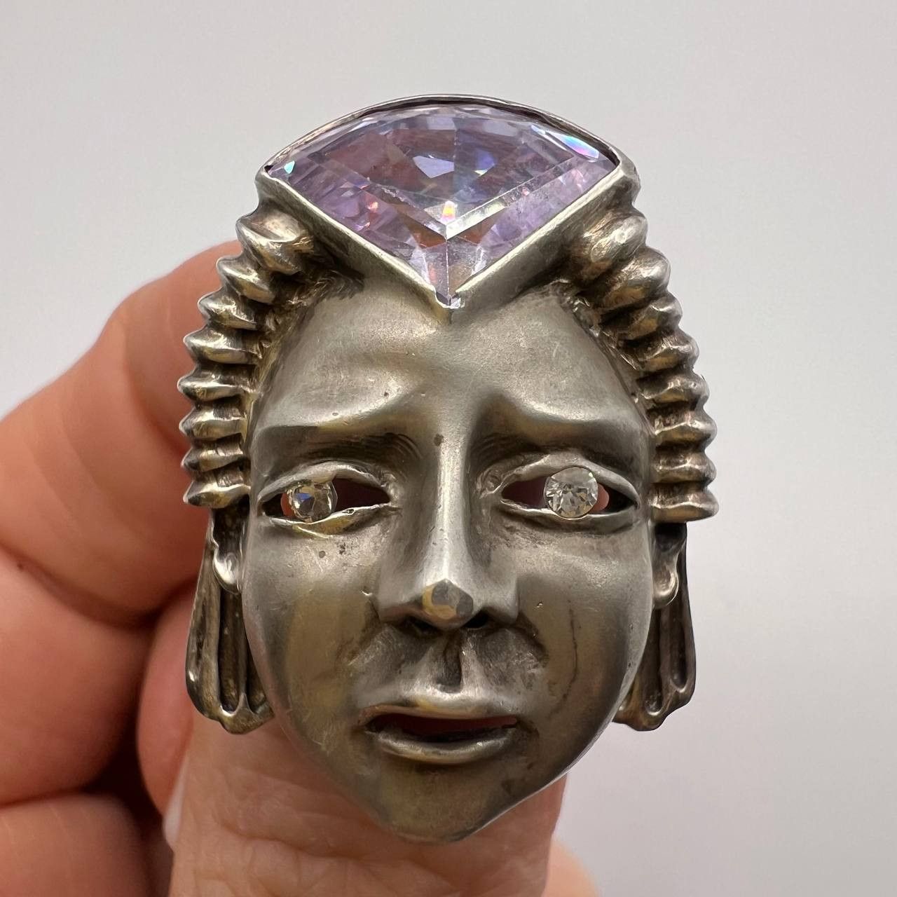 Jewelry x Vintage Antique Gothic Women's Pin Brooch Face Silver 800 Artisan