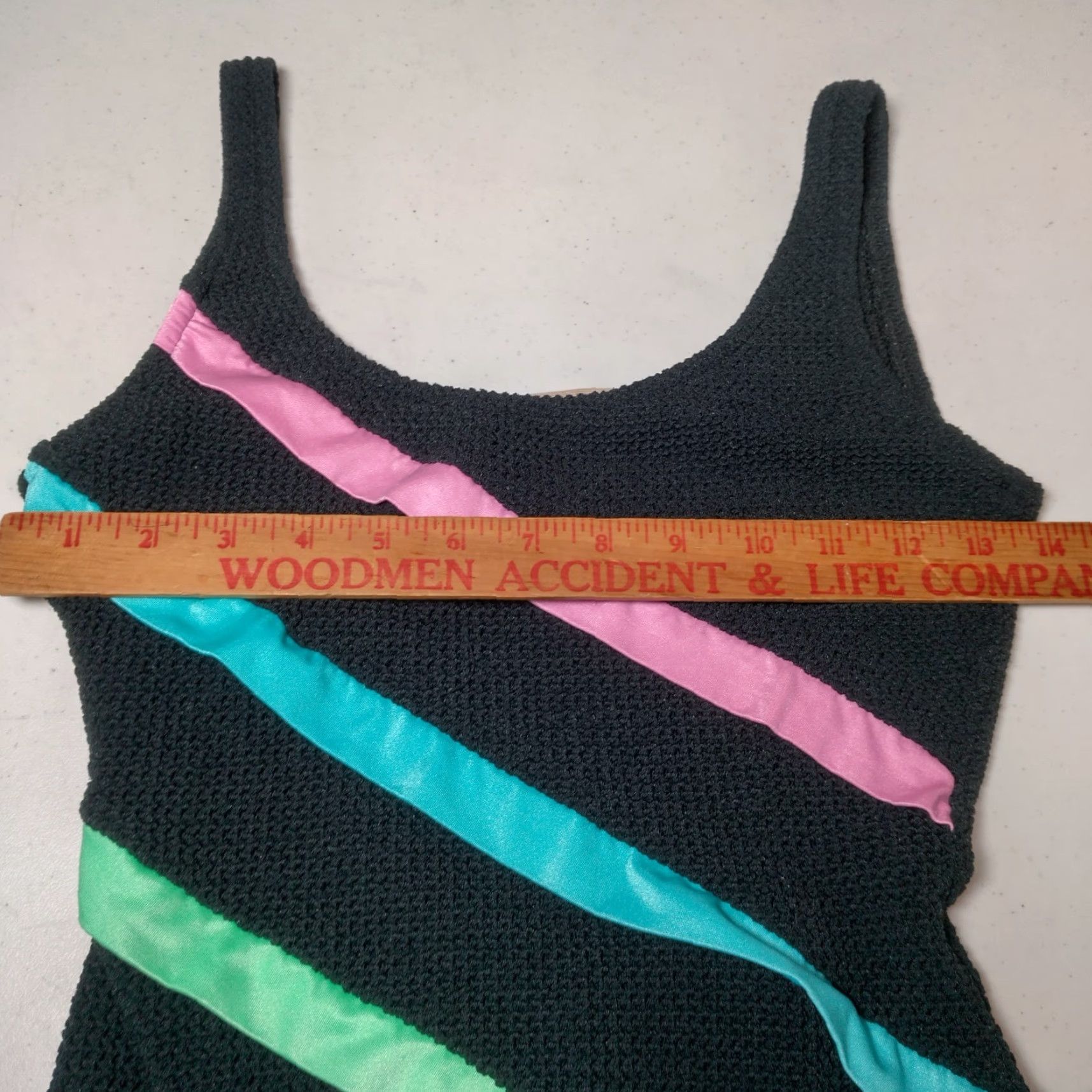 Vintage VINTAGE Mainstream Women's Swimsuit One Piece Adult Size 10 Black Pastel Stripe Woven Union Made 90s Size L / US 10 / IT 46 - 3 Thumbnail