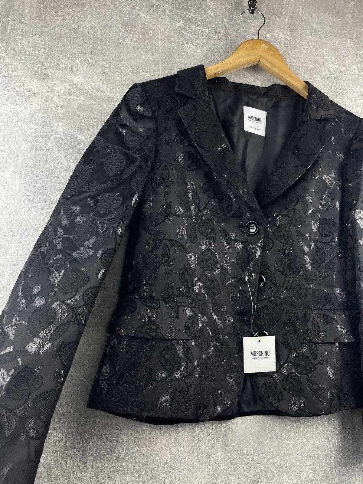 Moschino Moschino Cheap and Chic Luxury Black Flowers Cotton Blazer Size L / US 10 / IT 46 - 7 Thumbnail
