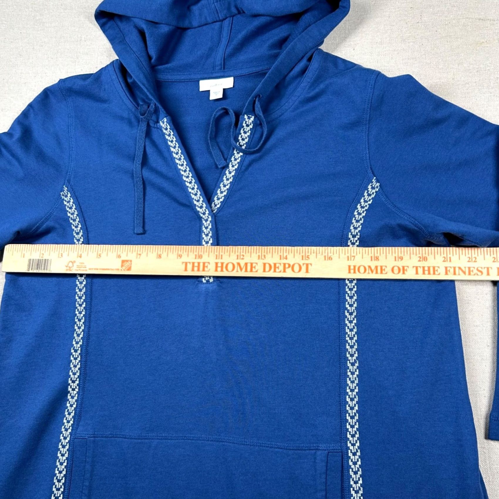 J. Jill J Jill Fit Hoodie Womens M 3/4 Sleeve Navy Drawstring Bohemian Embroidery Blue Shirt Hoodie Womens M Navy Bohemian Embroidery J. Jill Size M / US 6-8 / IT 42-44 - 6 Thumbnail