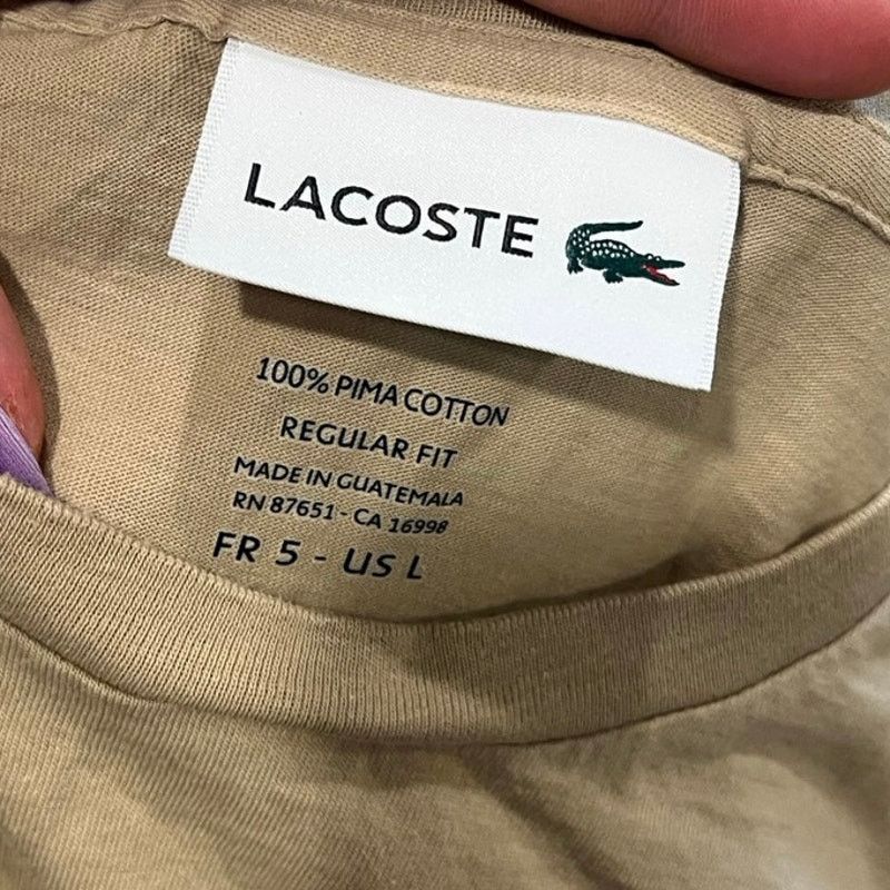 Lacoste Lacoste Mens T-Shirt Short Sleeve Crewneck Cotton Tan Size L Size US L / EU 52-54 / 3 - 4 Thumbnail