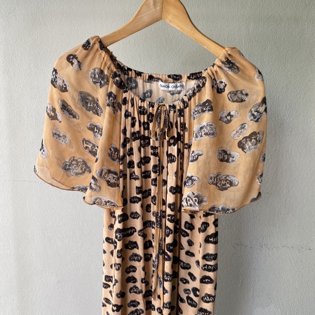 Tsumori Chisato Tsumori Chisato Beige Printed Dress Puff Sleeves Tie Neck Size XS / US 0-2 / IT 36-38 - 25 Thumbnail