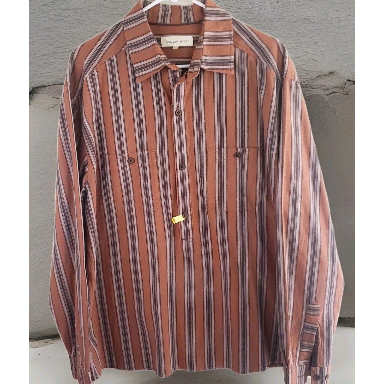The Territory Ahead Territory Ahead Shirt Men's LT Brown Stripe 1/2 Button Pullover LS Western Look Size US L / EU 52-54 / 3 - 2 Thumbnail