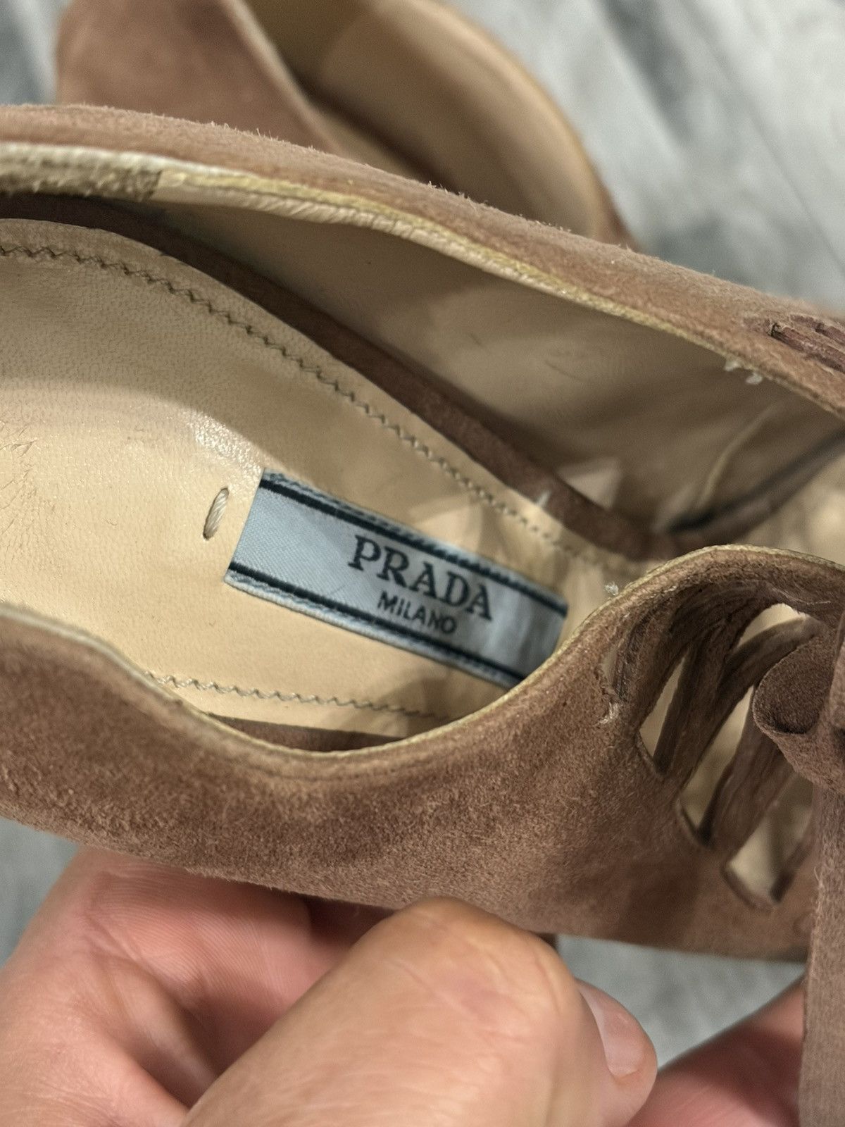 Prada Prada Tan Suede Lace-Up High Heel Booties Size US 7 / IT 37 - 10 Thumbnail