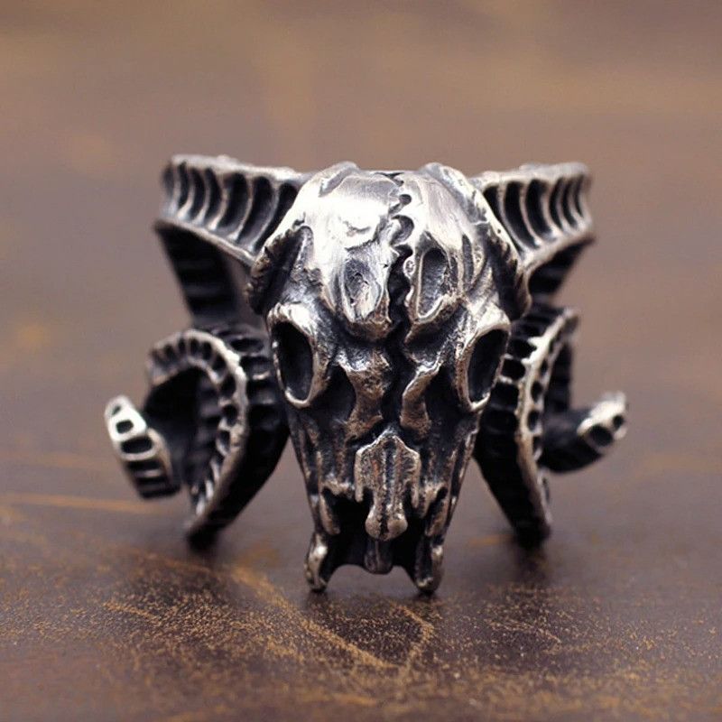 Vintage Heavy Metal Satan Goat Skull Ring Size ONE SIZE - 5 Thumbnail