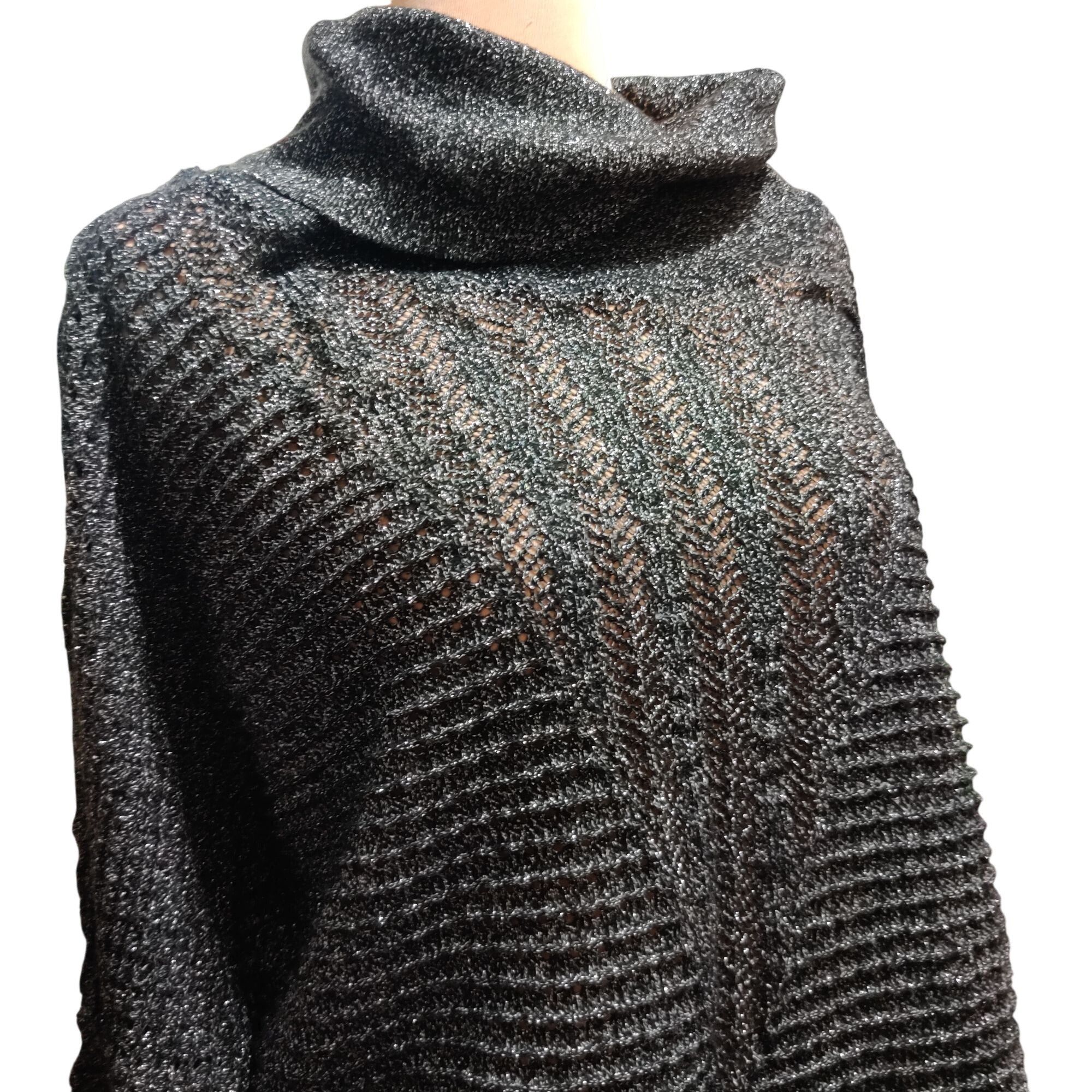 Vintage Cathy Daniels L Vintage Y2K Black Metallic Knit Cowl Neck 3/ Size L / US 10 / IT 46 - 2 Thumbnail