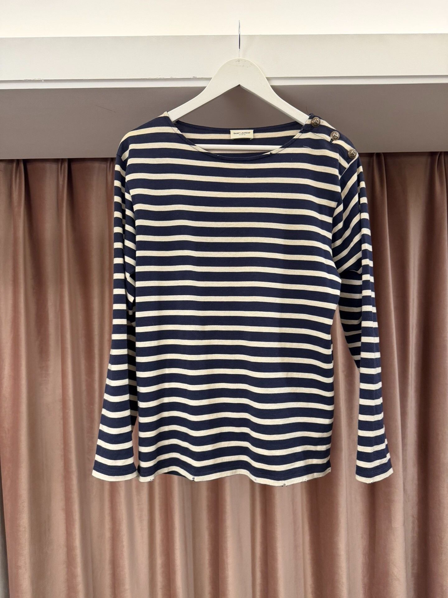 Saint Laurent Paris Saint Laurent Navy Striped Tee Size US M / EU 48-50 / 2 - 1 Thumbnail