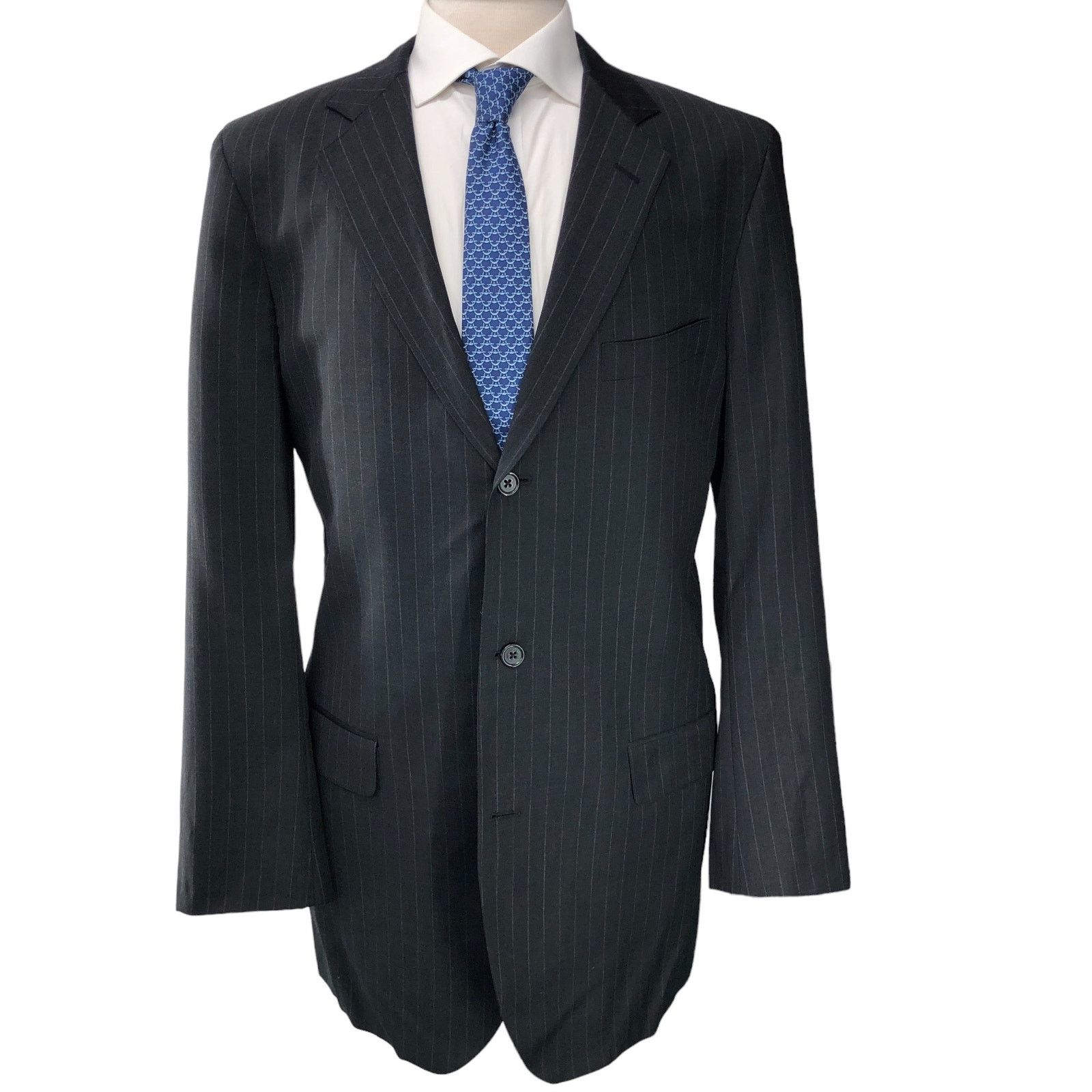 Southwick Southwick Mens Size 44XL Extra Long Suit 2 Piece Pinstripe Size 44L - 8 Thumbnail