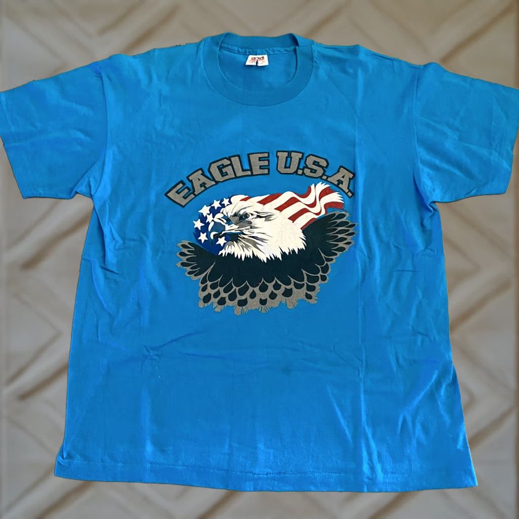 Vintage VINTAGE Single Stitch Eagle USA America Puff Paint Blue XL T-Shirt 4th Of July Mens Size US XL / EU 56 / 4 - 1 Thumbnail