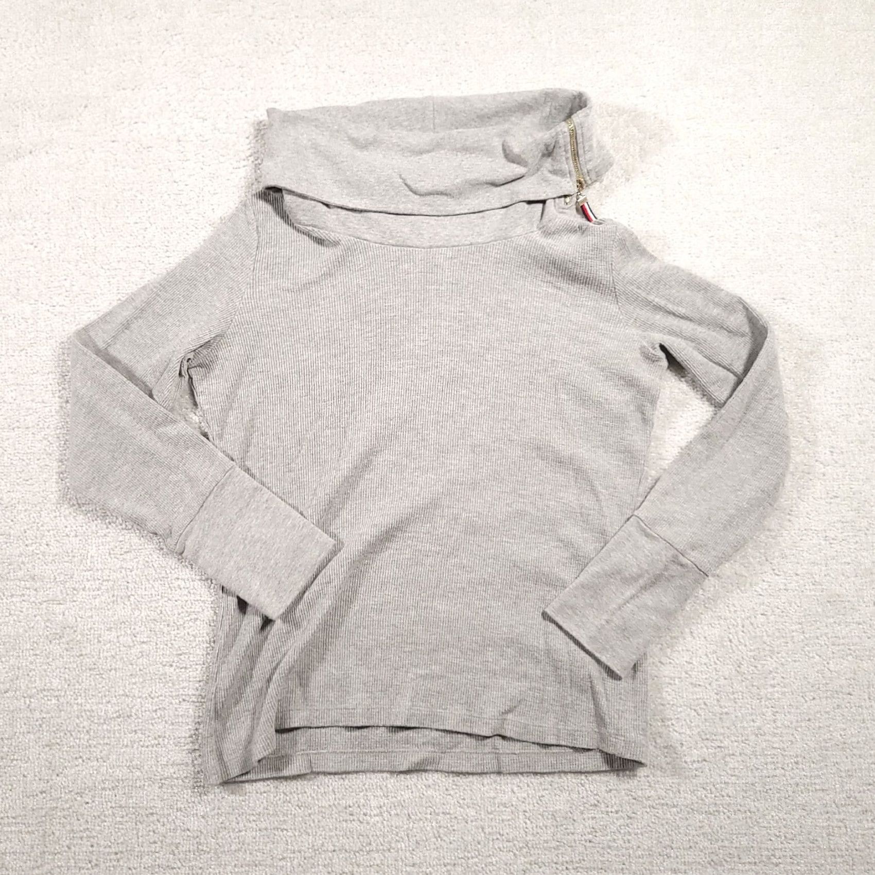 Tommy Hilfiger Tommy Hilfiger Womens Gray M Cowl Neck Waffle Pullover Top Zip Neck Blouse 90s Size M / US 6-8 / IT 42-44 - 2 Thumbnail