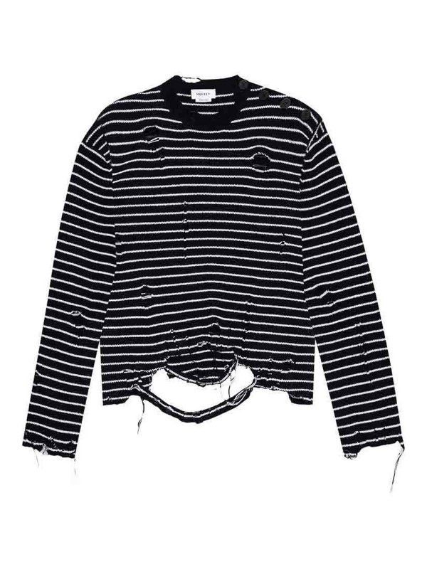 Alexander McQueen o1srvl11e0226 Distressed Striped Jumper In Blue/White Size US M / EU 48-50 / 2 - 1 Thumbnail