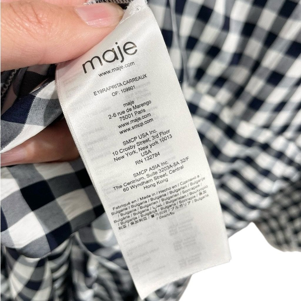 Maje Maje Raprita Navy Gingham Tie Belt Midi Wrap Dress Size 3/L Size L / US 10 / IT 46 - 10 Thumbnail