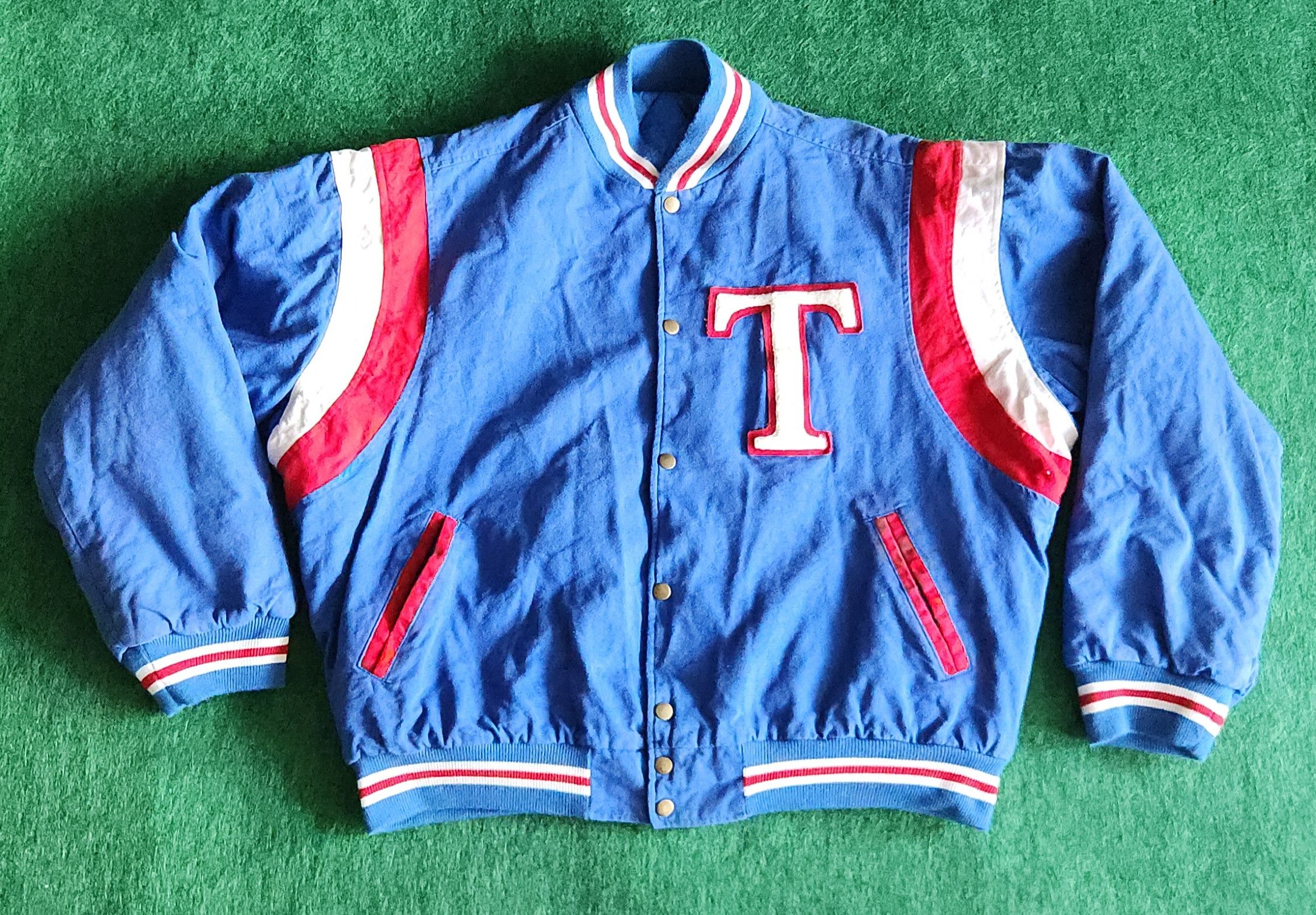 image of Mlb x Vintage Texas Rangers Varsity Jacket World Champs in Blue, Men's (Size 2XL)