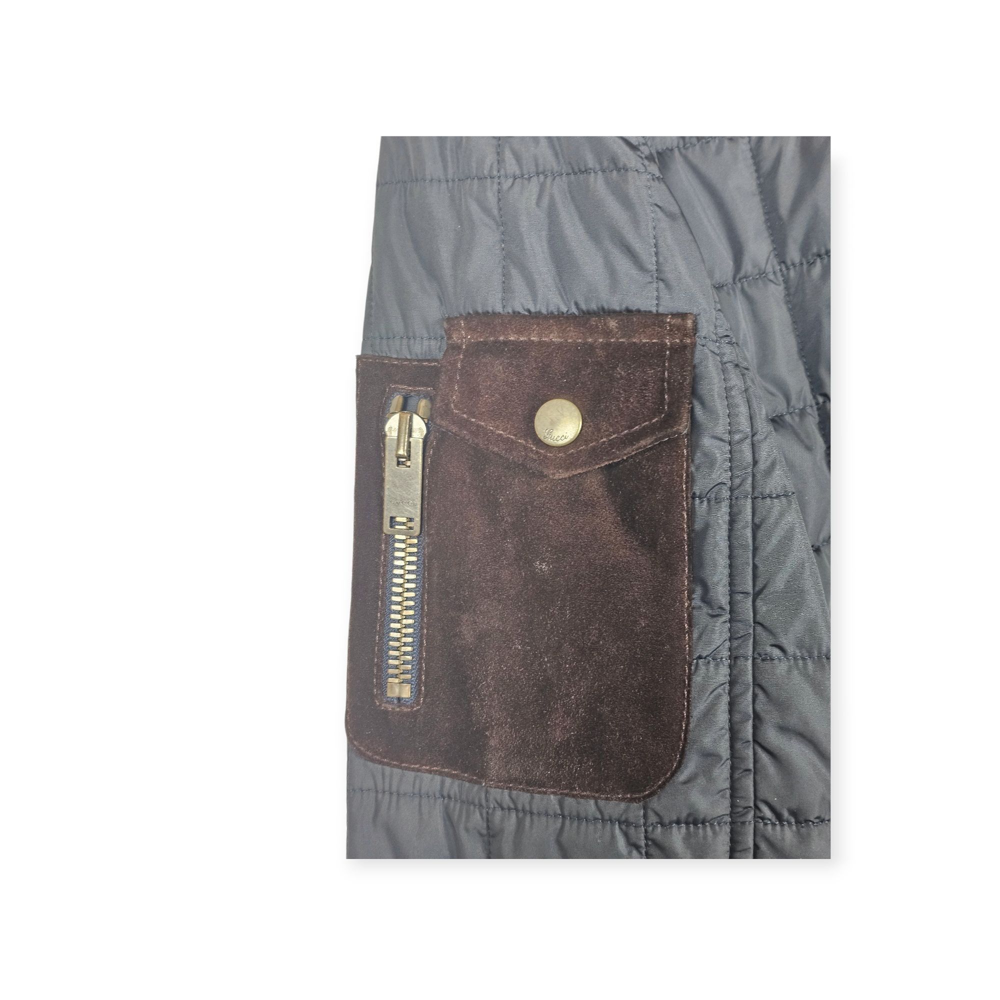Gucci Gucci Quilted Bomber Jacket Size 50 IT Navy Blue Brown Suede Size US M / EU 48-50 / 2 - 15 Thumbnail