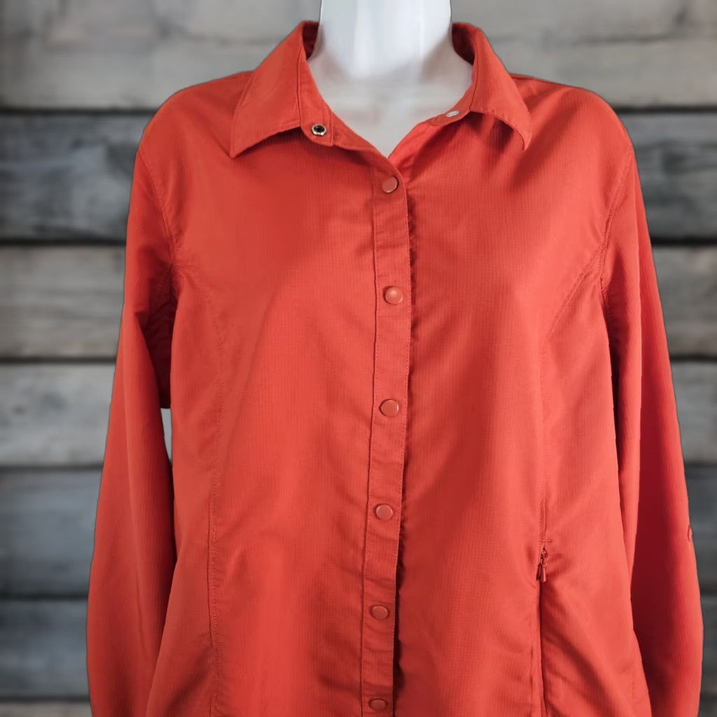 Vintage Duluth Shirt Womens Button-Up Long Sleeve Zip Pocket Orange/Red L (Large) - Snap, Collared, Polyester, Pockets, Vintage? No Size L / US 10 / IT 46 - 1 Thumbnail