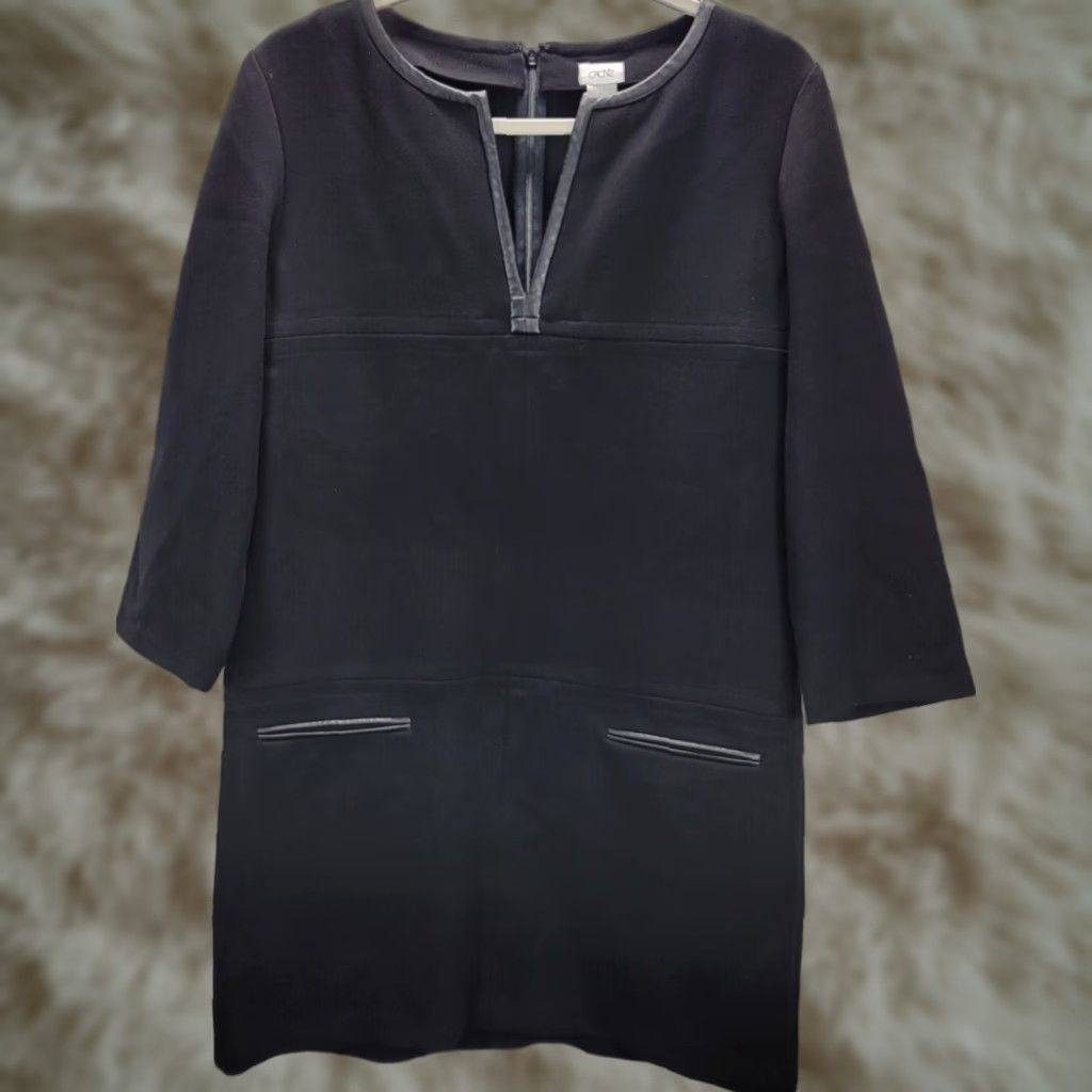 Vintage Cache Womens Dress Sz 8 Black Notched V-Neck Back Zip Pockets Long Sleeve - 8? Size M / US 6-8 / IT 42-44 - 1 Thumbnail