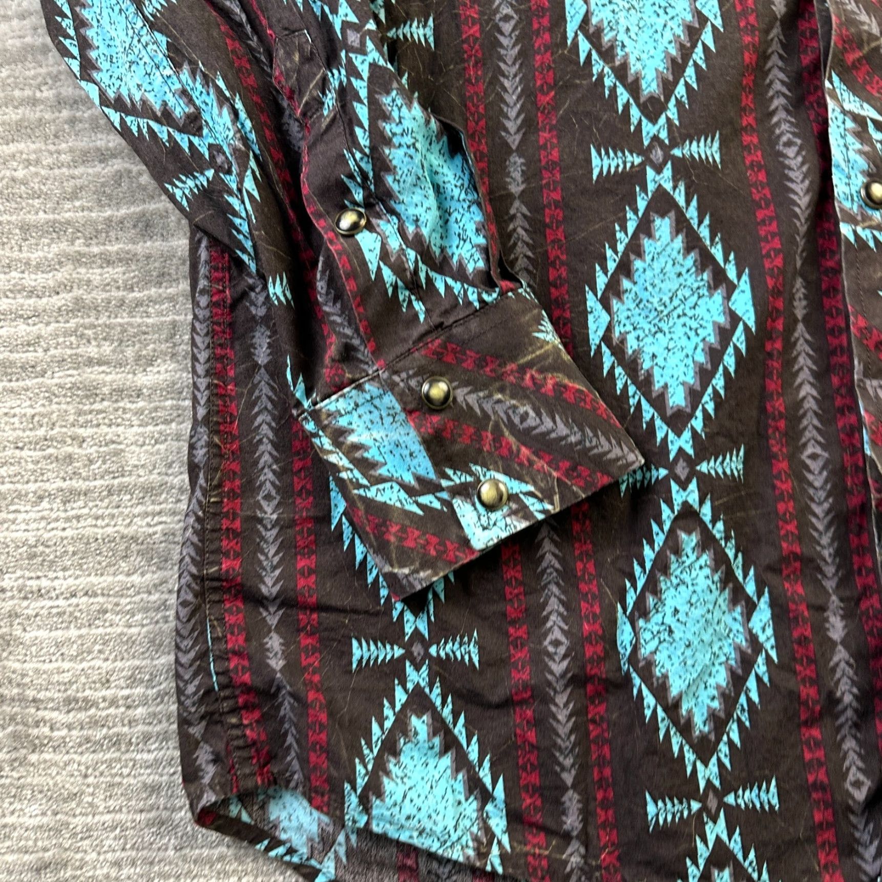 Denime Rock & Roll Denim Shirt Mens M Blue Cotton Button-Up Western Geometric Pattern Snap Collar Long Sleeve Casual Southwestern Cowboy Vintage No Size US M / EU 48-50 / 2 - 3 Thumbnail