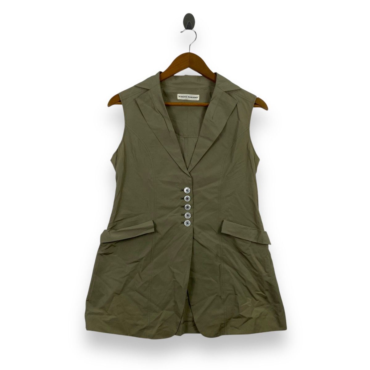 Hiroko Koshino Homme Vintage HIROKO KOSHINO JAPAN Olive Green Sleeveless Blazer Size S / US 4 / IT 40 - 1 Thumbnail