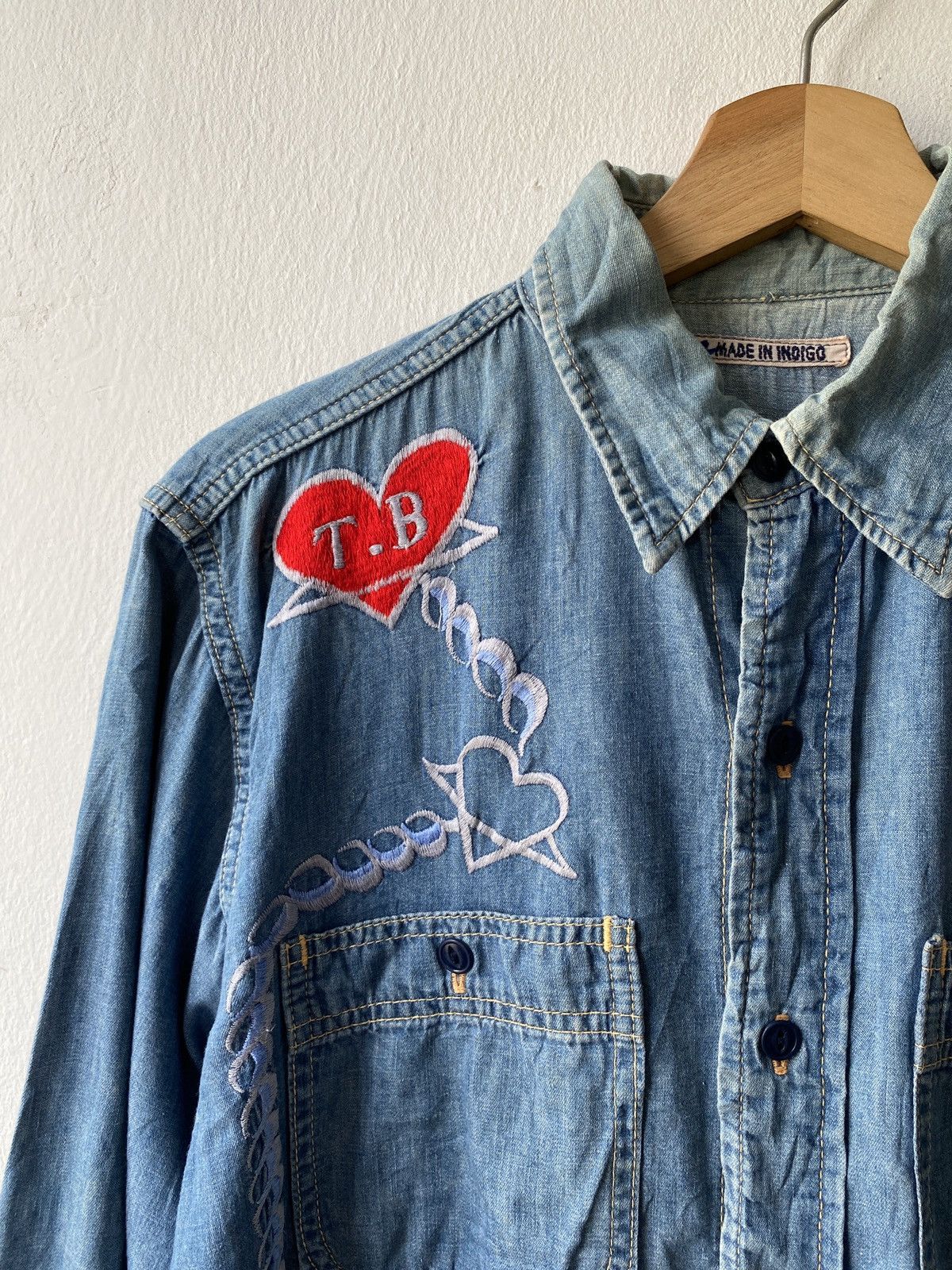 Indigo × Japanese Brand × Kapital Vintage 90s Japan Made In Indigo Spellout Design Shirt Size US M / EU 48-50 / 2 - 5 Thumbnail