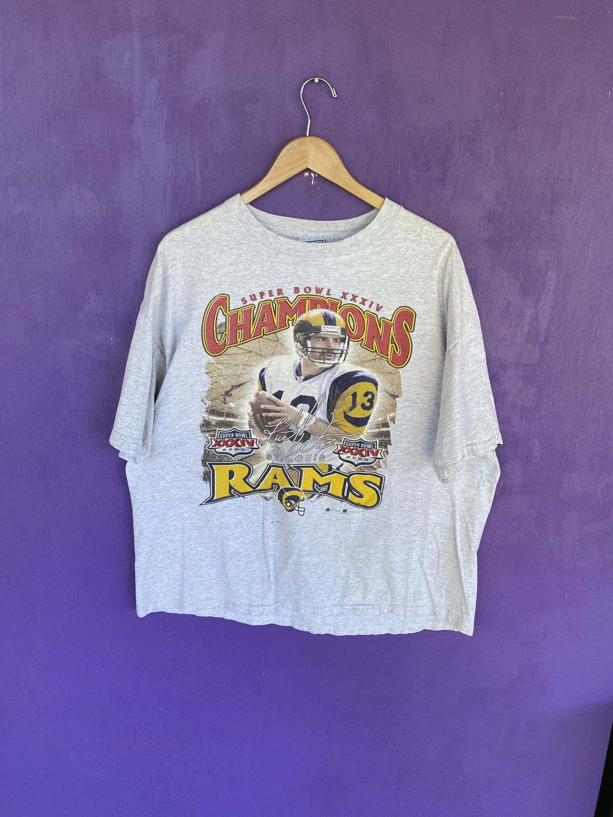 NFL Vintage 2000 superbowl St Louis Rams Kurt warner t-shirt Size US XL / EU 56 / 4 - 1 Thumbnail