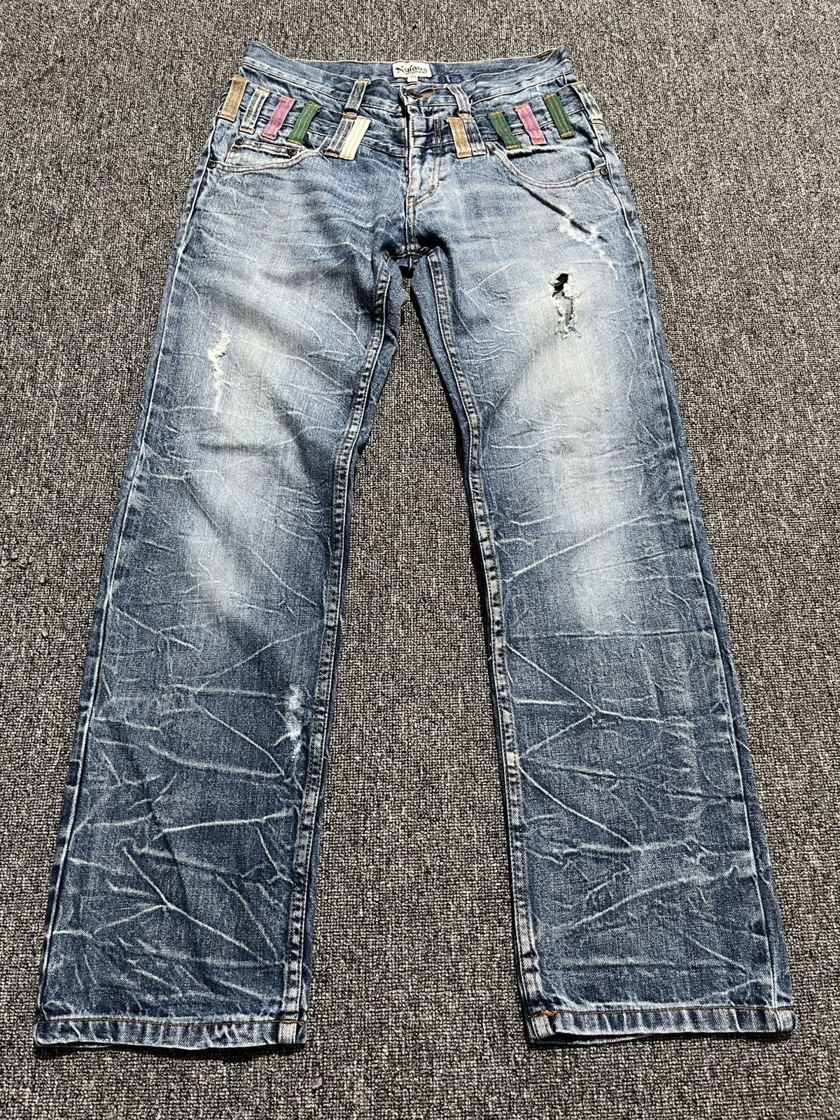 2000s nylaus double waist jeans y2k mudwash lgb kmrii