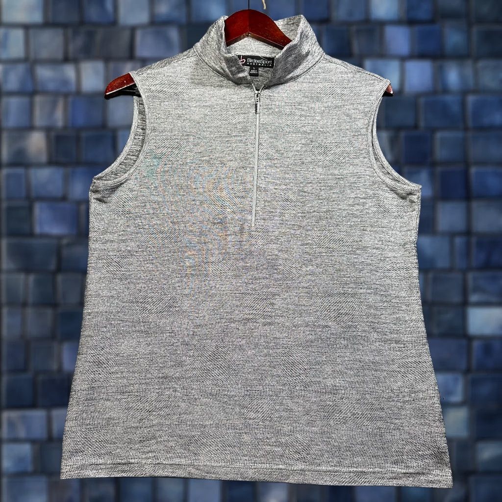 Vintage Birdee Sport Top Womens L Gray Knit Zip Neck Sleeveless Pullover Golf Size L / US 10 / IT 46 - 1 Thumbnail