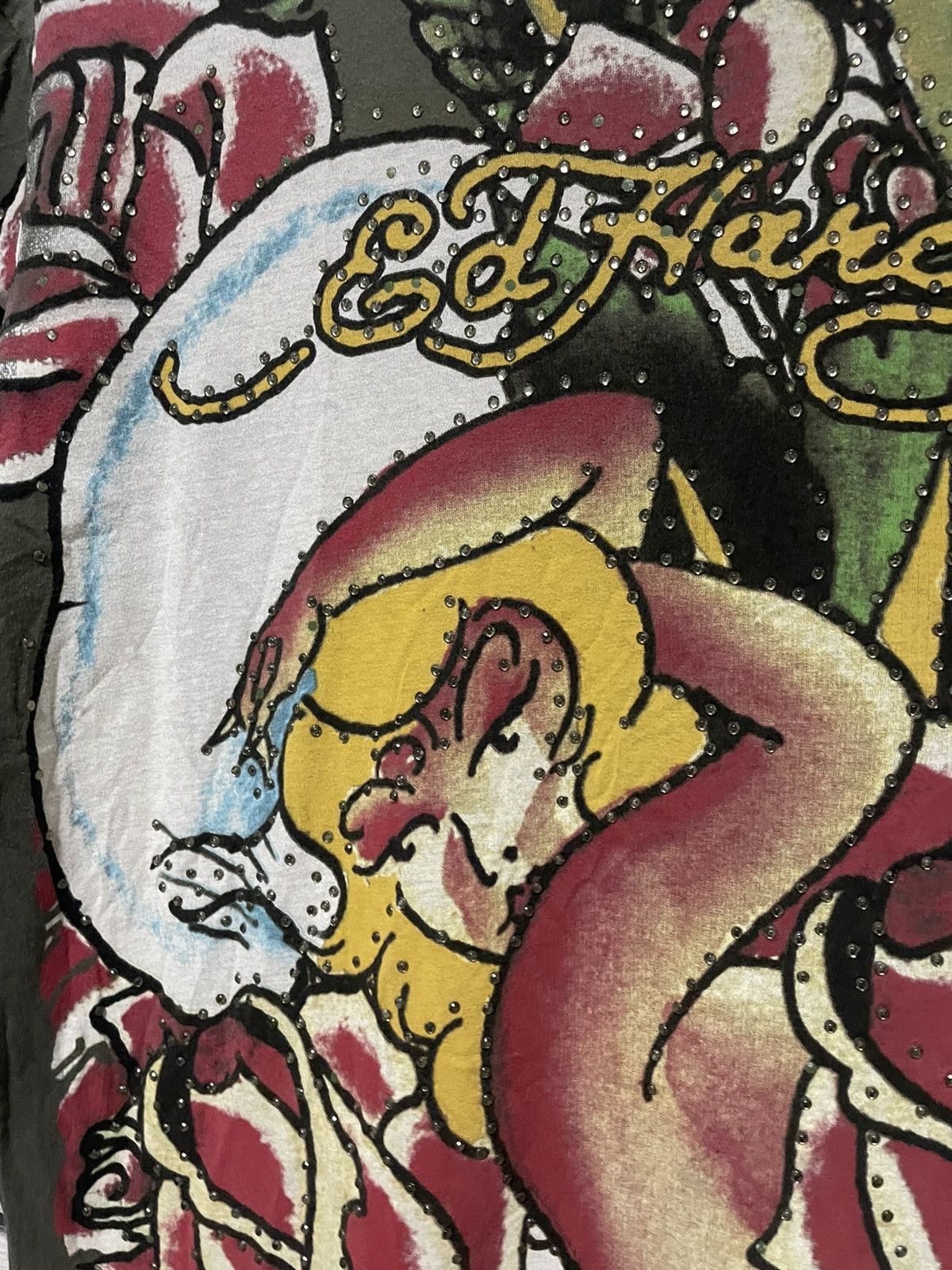 Christian Audigier × Ed Hardy Rare Vintage Ed Hardy Naked Pin Up Girl Rose 00s USA T-shirt Size US M / EU 48-50 / 2 - 5 Thumbnail