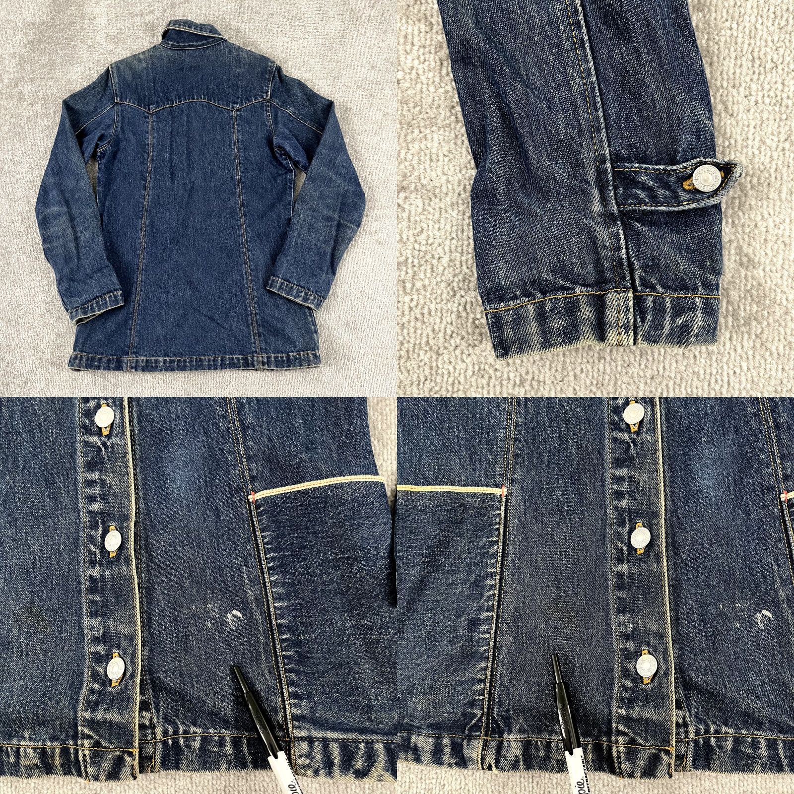 Levi's VINTAGE Levi Strauss Jacket Womens M Blue Denim Red Tab Lot 53 Selvedge Y2K RED Blue Denim Classic 80s 90s Retro Womens Jacket Size M / US 6-8 / IT 42-44 - 8 Thumbnail