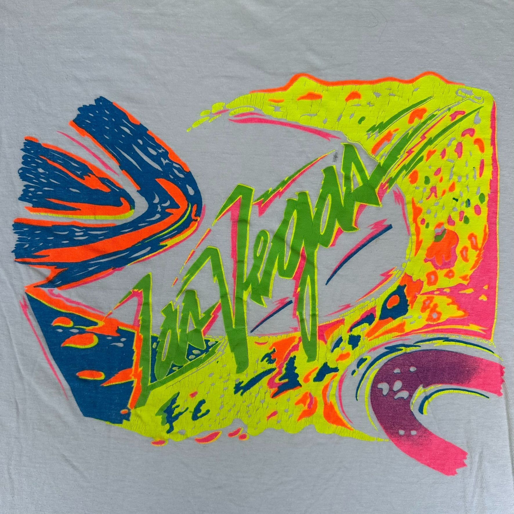 Vintage Vintage 80s Las Vegas T-Shirt Abstract Neon White M Single S Size US M / EU 48-50 / 2 - 2 Thumbnail