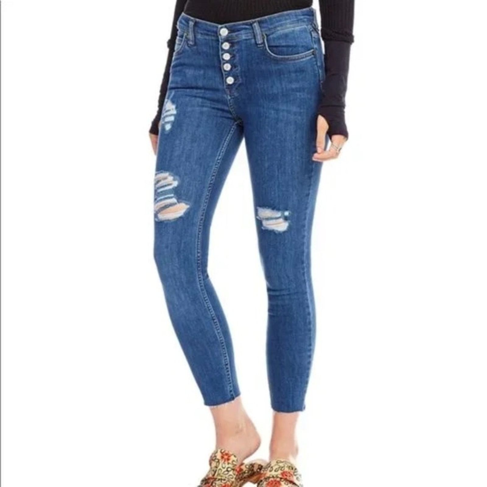Free People Free People Reagan Distressed Skinny Jeans Womens 25 Size 25" / US 0 / IT 36 - 1 Thumbnail