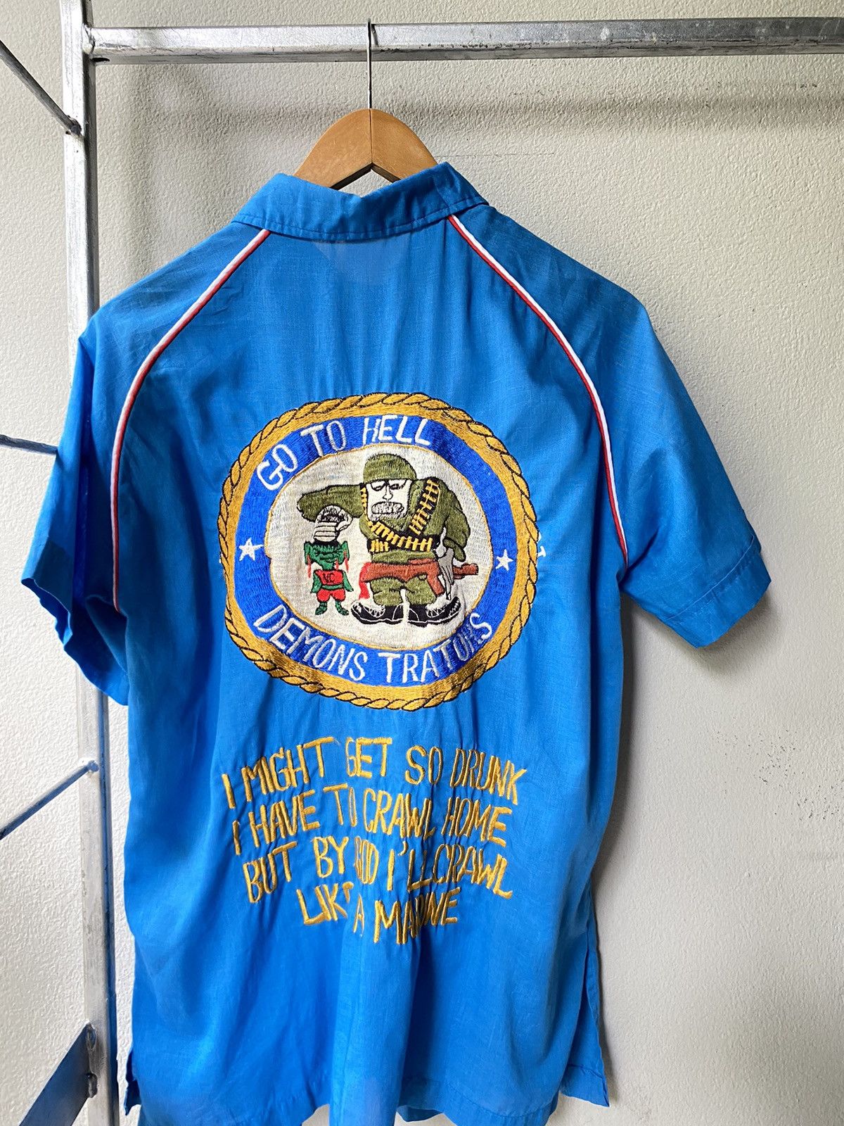 Vintage Go to hell demonstrators embroidery bowling shirt Size ONE SIZE - 1 Thumbnail