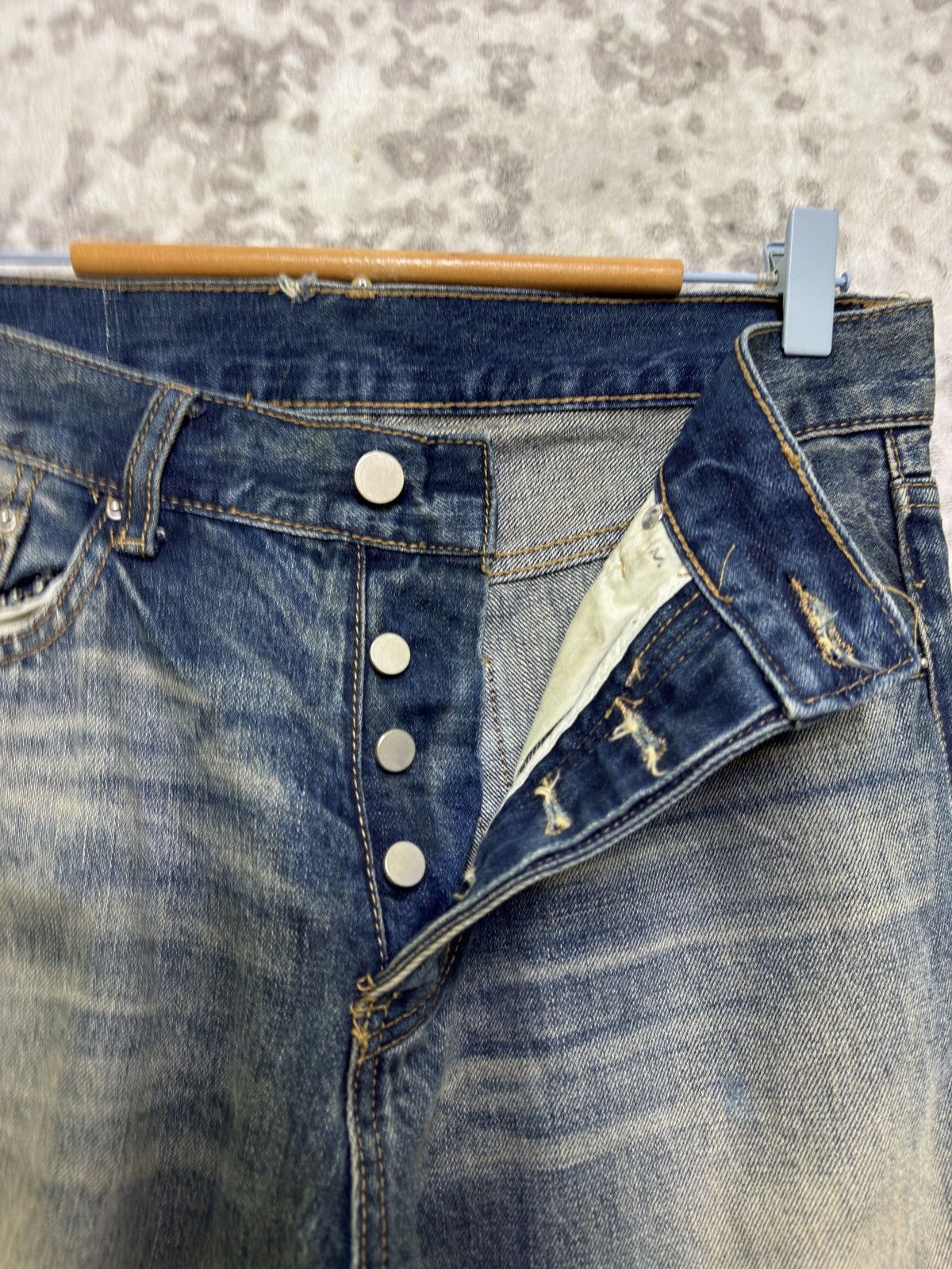 MNML Y2K MNML Blue Yarn Heavy Distressed Denim Jeans Size US 31 - 10 Thumbnail