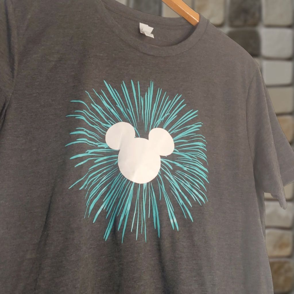 Vintage Disney Mickey Mouse Ears Shirt Medium Gray Blue Short Sleeve Fireworks Firework Size US L / EU 52-54 / 3 - 1 Thumbnail