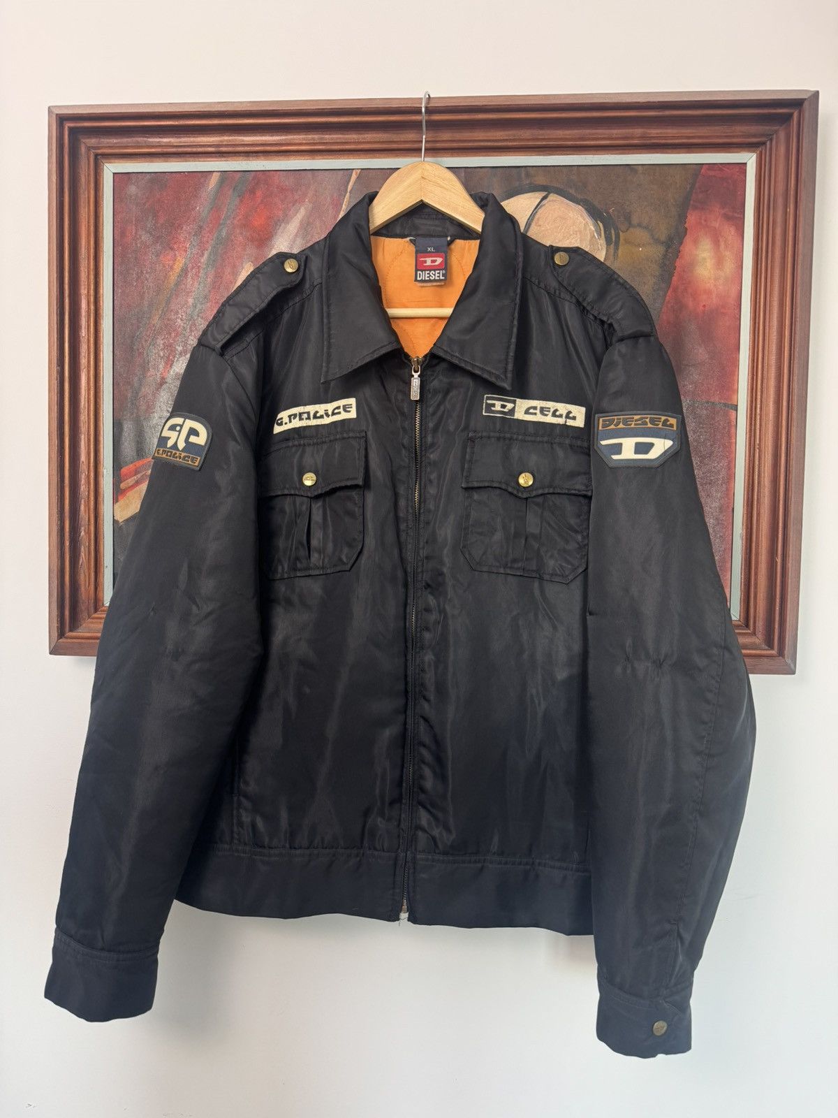 Vintage Diesel Black Bomber Police Jacket Nylon Avant Garde