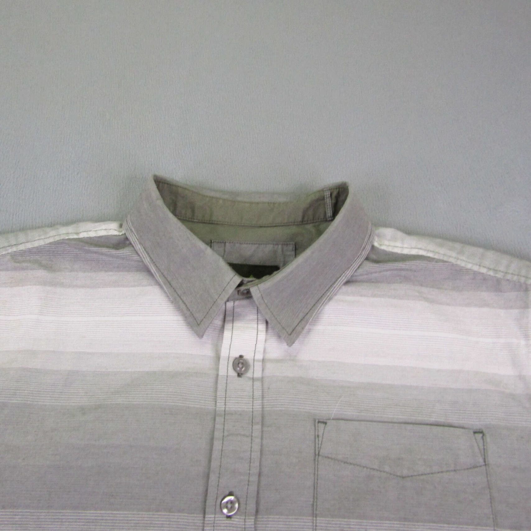 Prana prAna Shirt Mens L Gray Striped Button-Up Cotton Blend Outdoors Casual Workwear Short Sleeve Collared Size US L / EU 52-54 / 3 - 2 Thumbnail