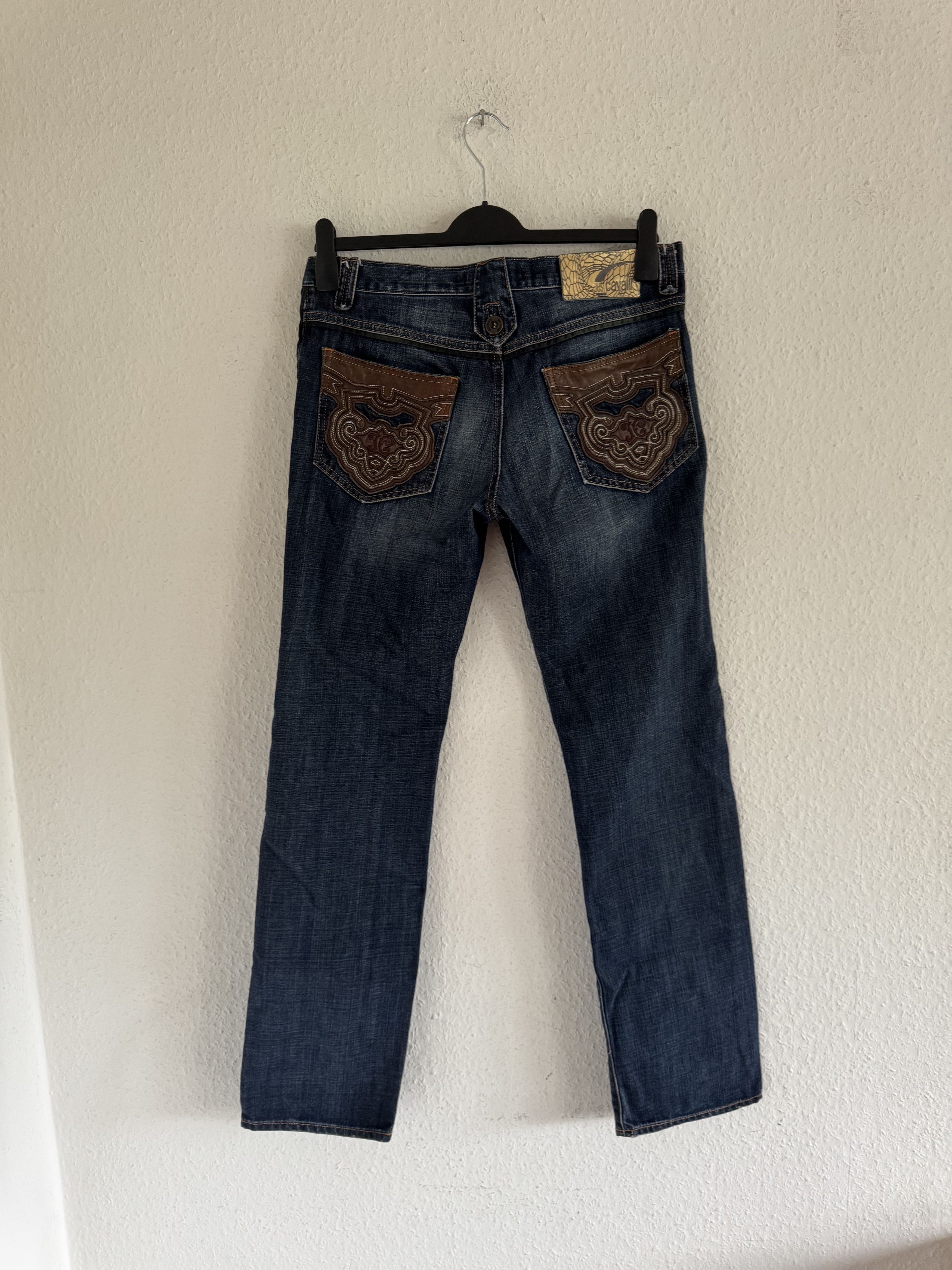 Just Cavalli Ornate Leather Pocket Denim Jeans Size US 33 - 11 Thumbnail