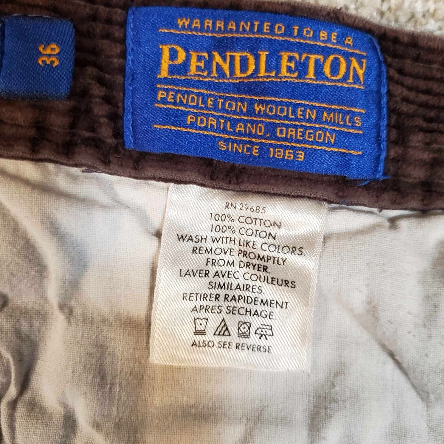 Pendleton Pendleton Mens Pants 36 Corduroy Chino Pleated Front Straight Leg Belt Loops Regular Inseam 29 Multicolor Cotton Blend Corduroy Men's Style: Chino Size US 36 / EU 52 - 2 Thumbnail