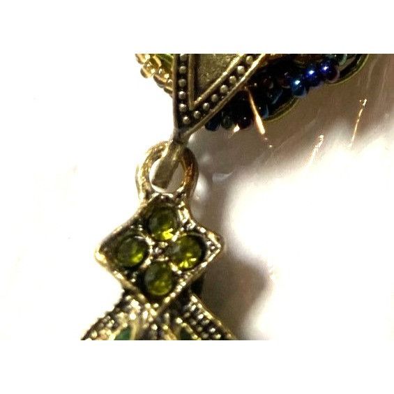 Other Bohemian Braid Necklace Green Resin Pendant 16" Blue & Gold Size ONE SIZE - 7 Thumbnail