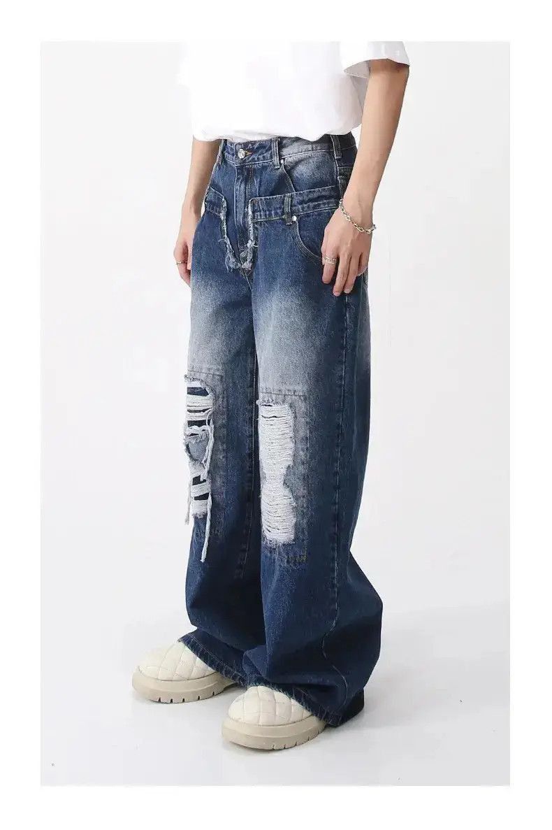 Japanese Brand Holey Baggy Retro Hip Hop Jeans Pants Y2k Casual Loose 90’s Size US 32 / EU 48 - 3 Thumbnail