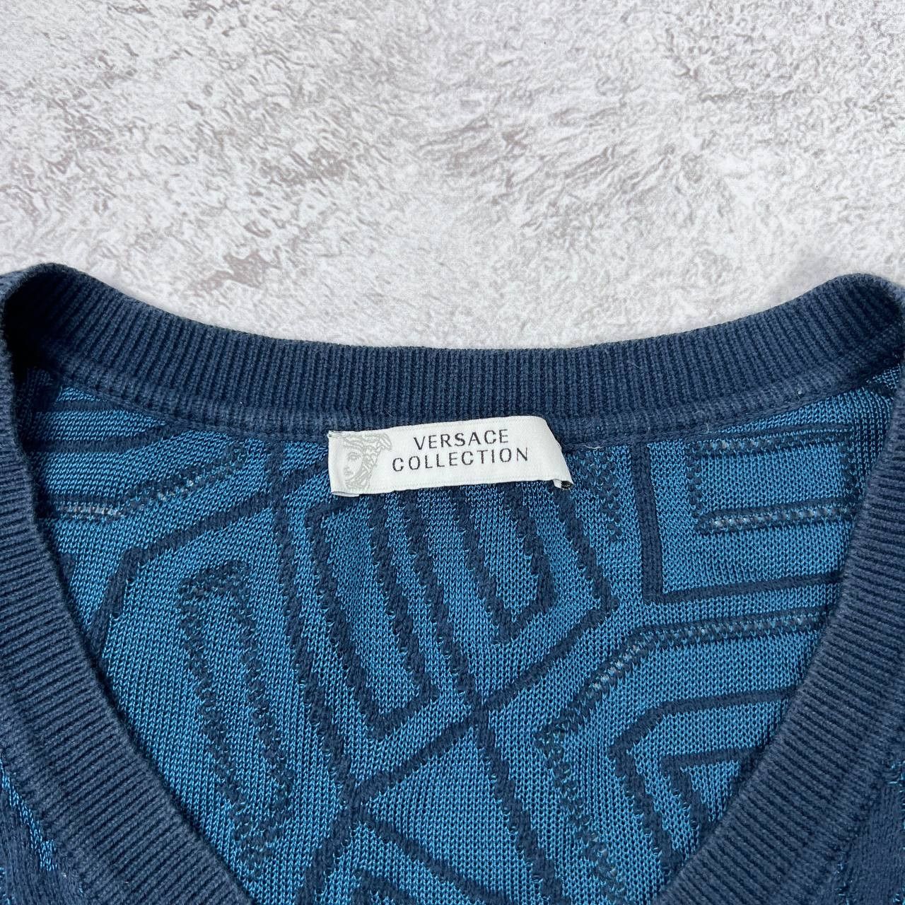Versace Versace Jeans Couture Sweater V-Neck Blue Geometric Knit Size US S / EU 44-46 / 1 - 7 Thumbnail
