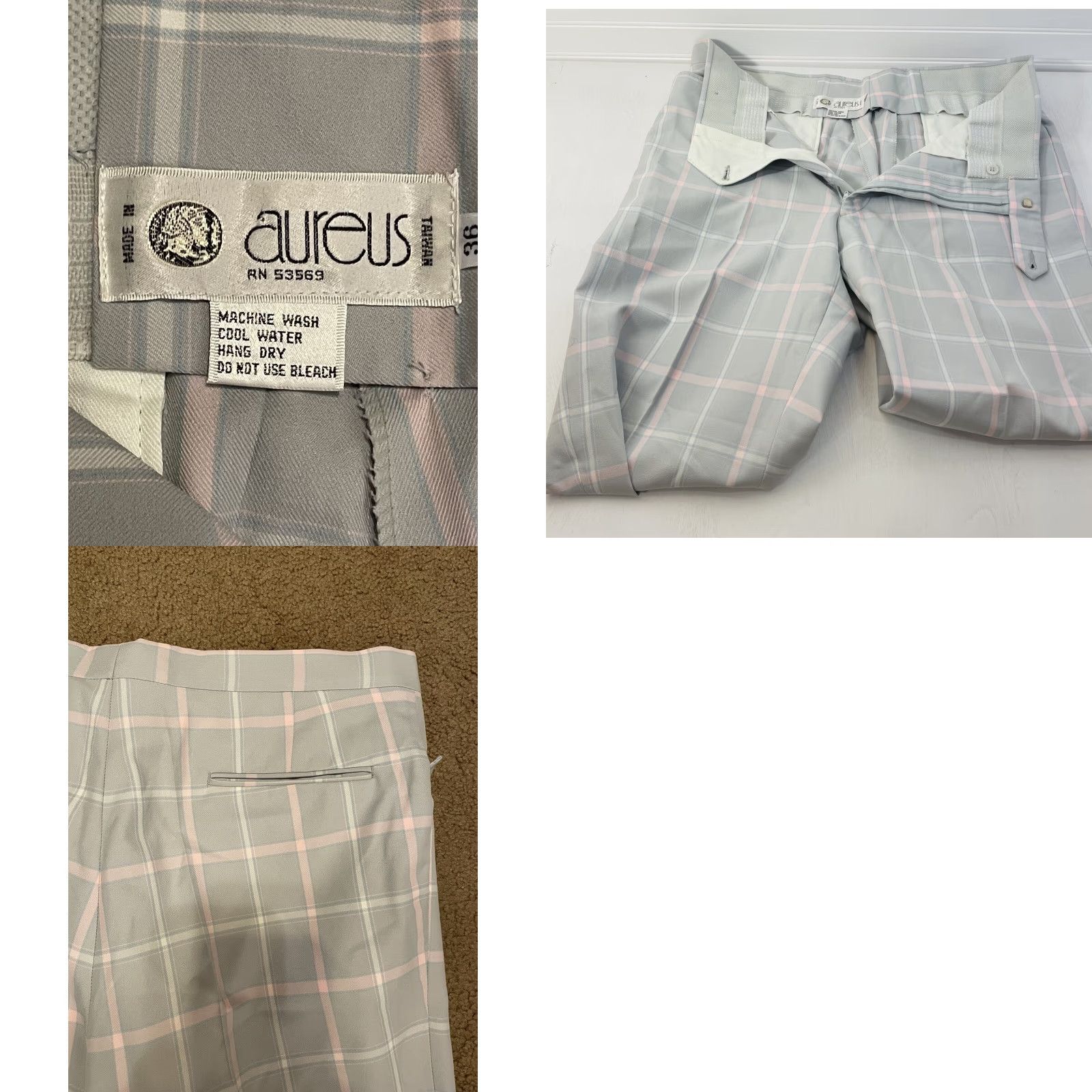 Pinko Aureus Mens Vintage 90s Pink Gray Plaid Golf Pants Sz 36x28 No Belt Pants Size US 36 / EU 52 - 8 Thumbnail