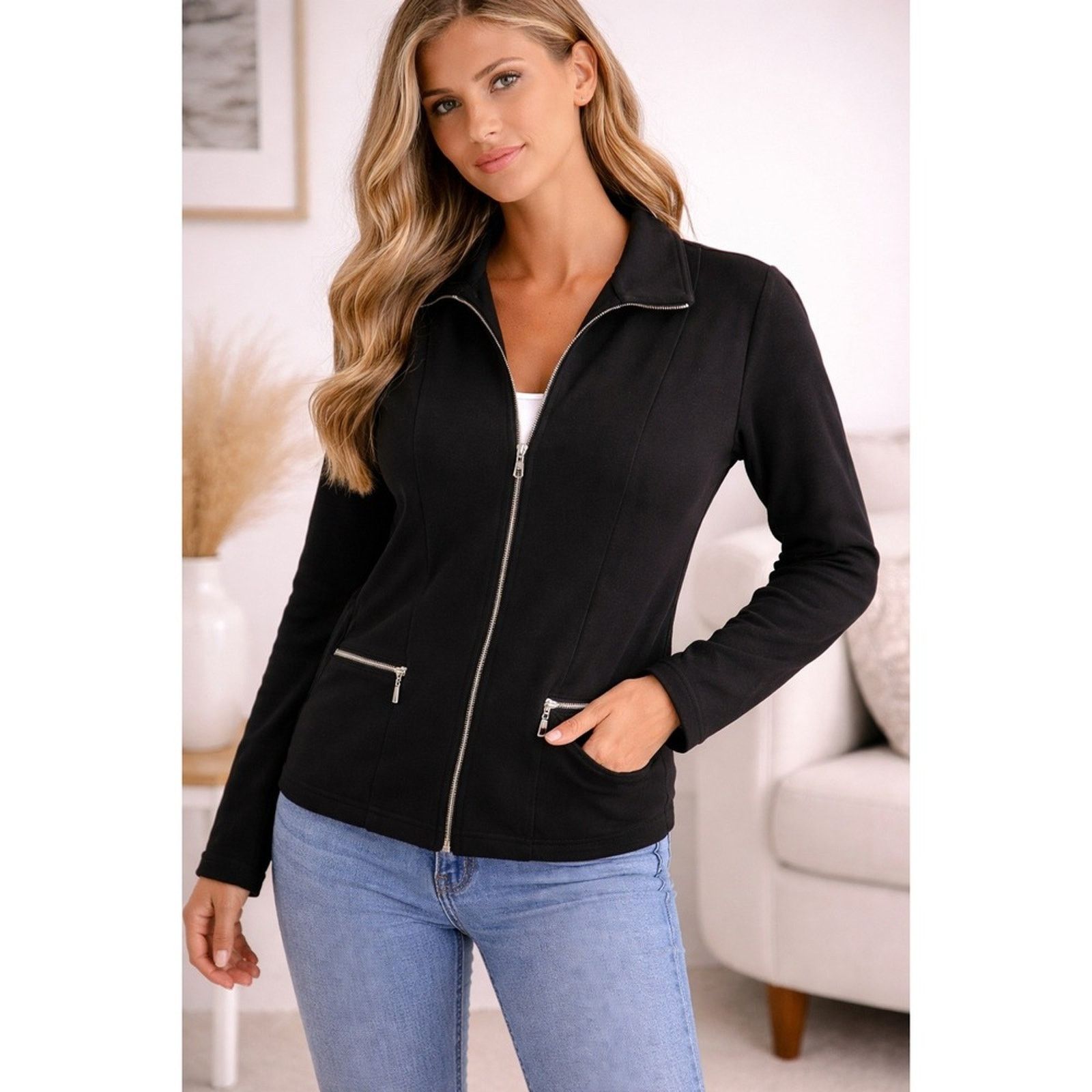 Marks & Spencer Marks & Spencer Black Zip Up Jacket Size 12 UK 14 Size 34" / US 12 / IT 48 - 1 Thumbnail