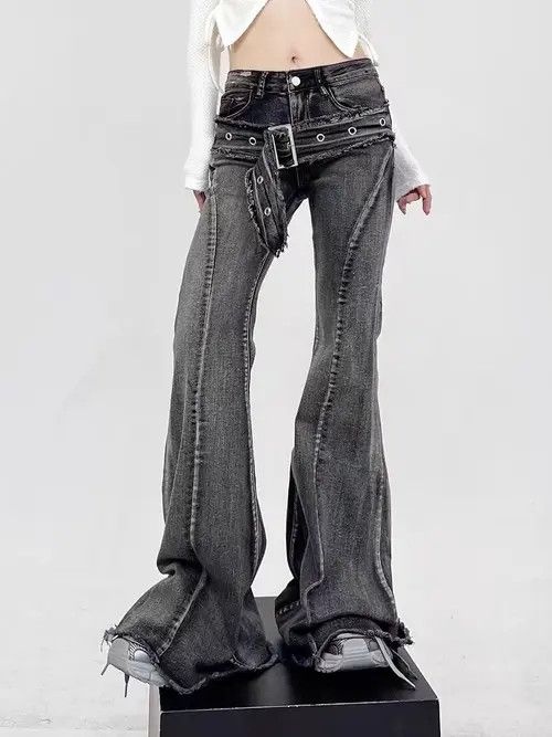 VIBE Black Micro Drag Micro Flare Belt Design Jeans Size US 32 / EU 48 - 7 Thumbnail