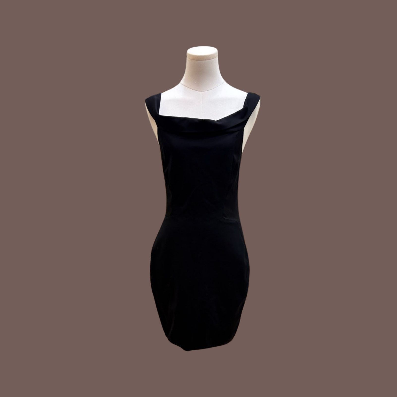 Halston Heritage VTG Cowl Neck Dress | Halston Black Mini | 2000s Minimalist Size M / US 6-8 / IT 42-44 - 1 Thumbnail
