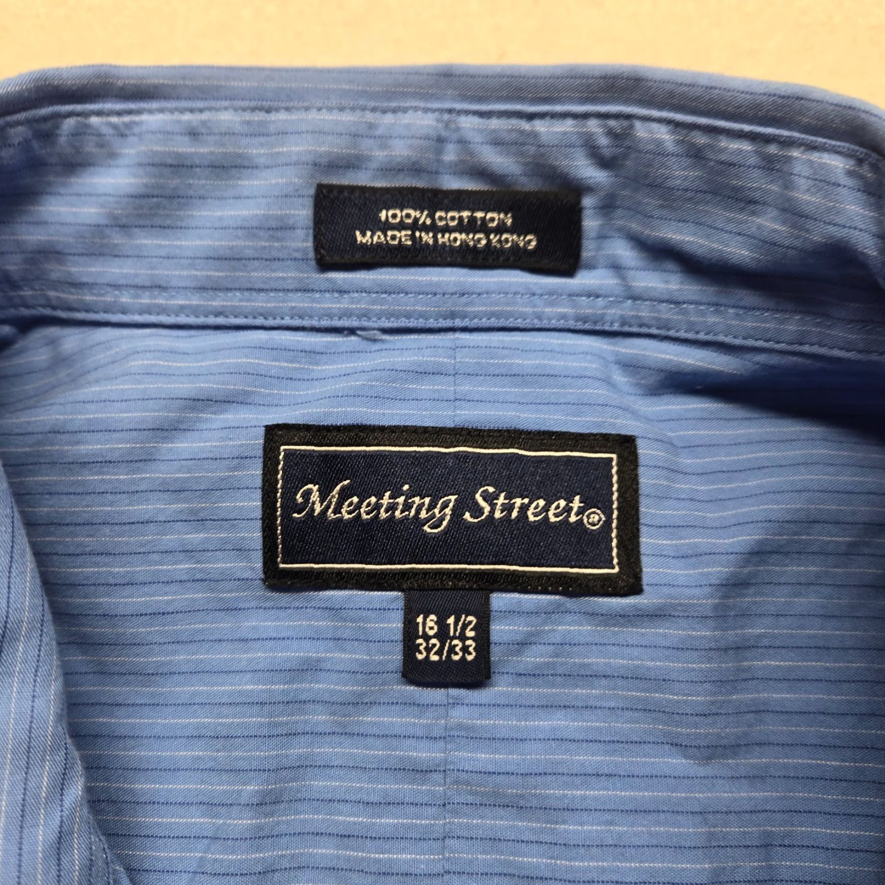 Vintage VINTAGE Meeting Street Dress Shirt Shirt Adult 16.5 Blue Striped Button Up 32/33 Mens Size 42R - 3 Thumbnail