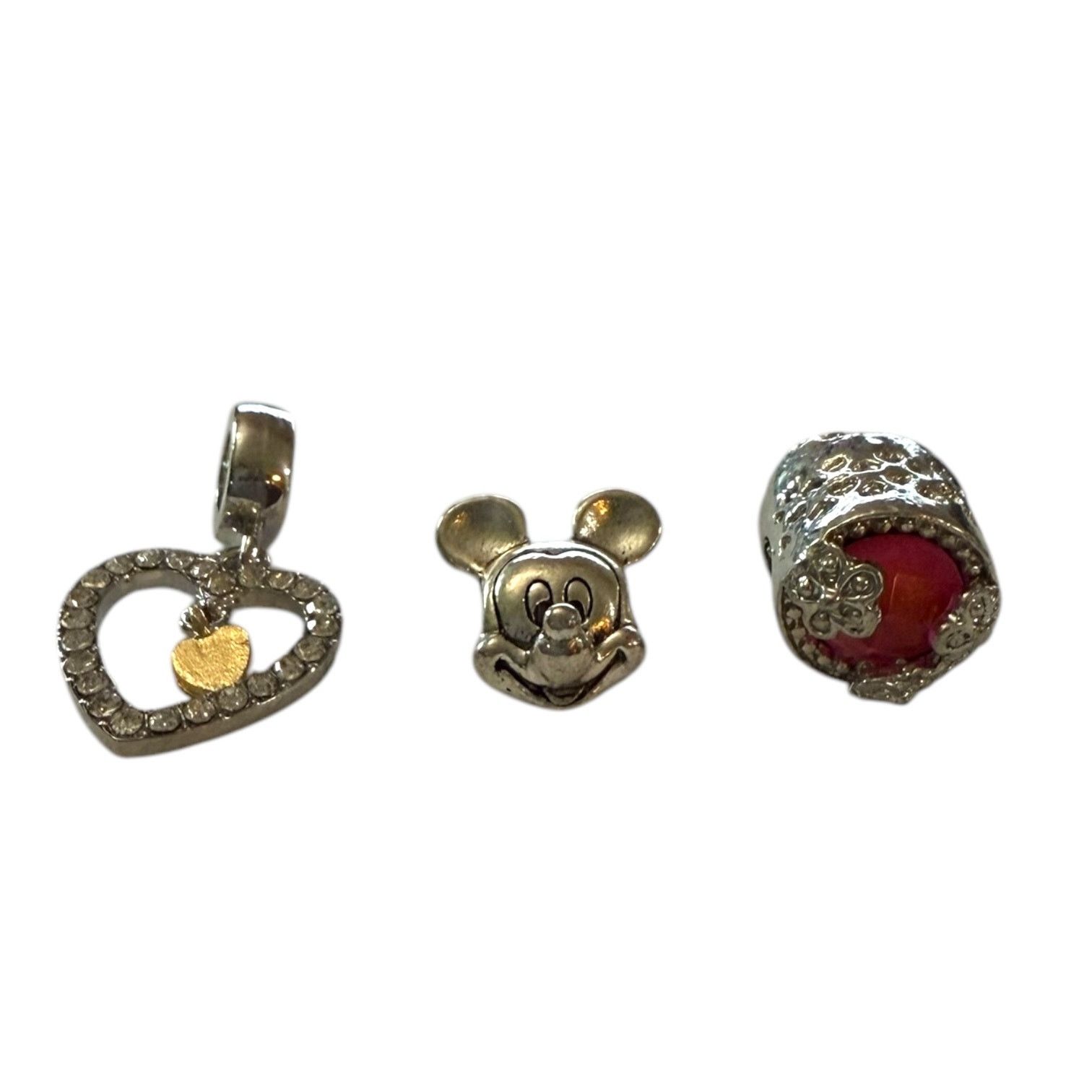 Other Silver Bling Heart Mouse Silver Pink Flower 3 Bracelet Charm Size ONE SIZE - 1 Thumbnail