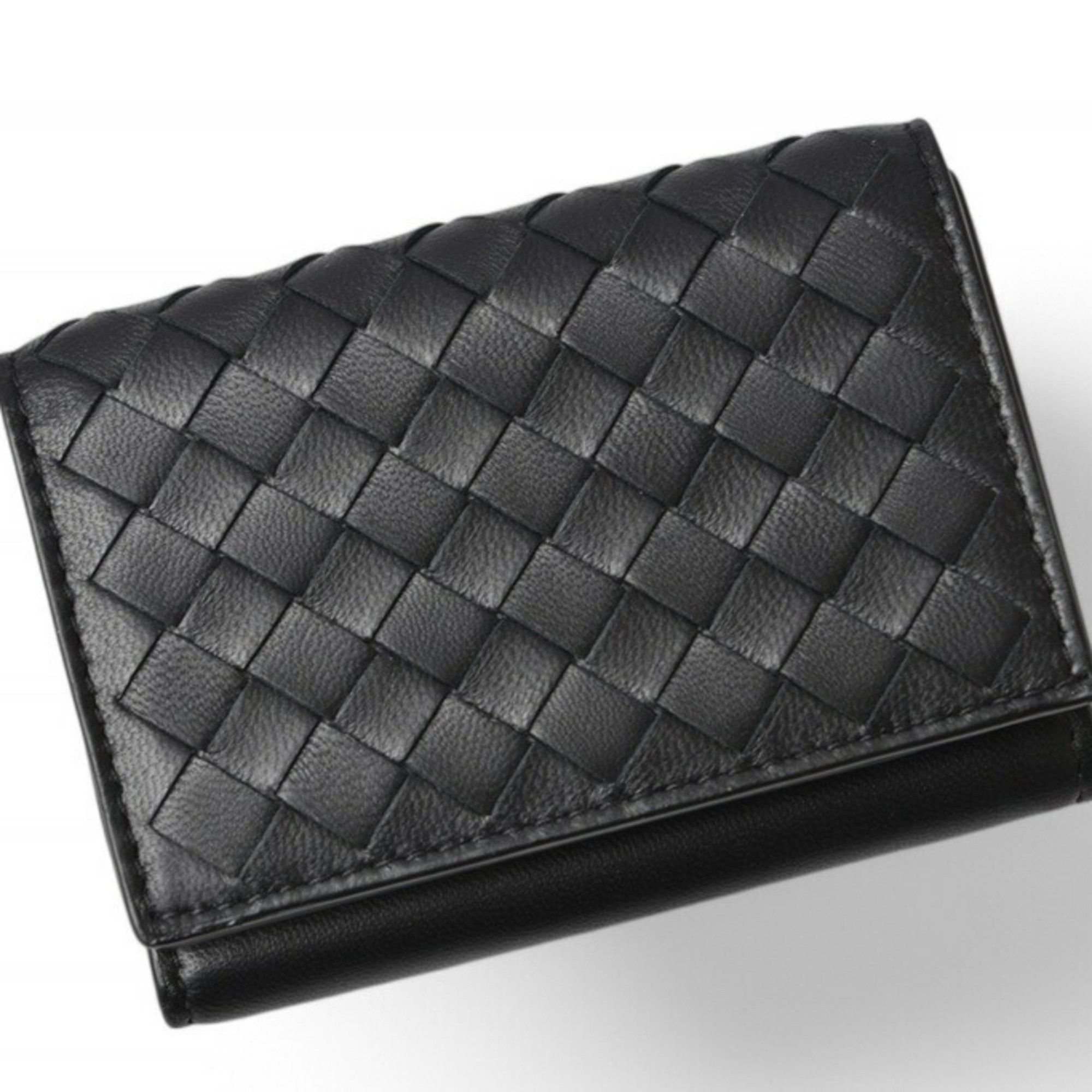 Bottega Veneta Bottega Veneta Tri-fold Wallet BOTTEGA VENETA Intrecciato 515385 VO0B2 Black Light Grey Size ONE SIZE - 1 Thumbnail