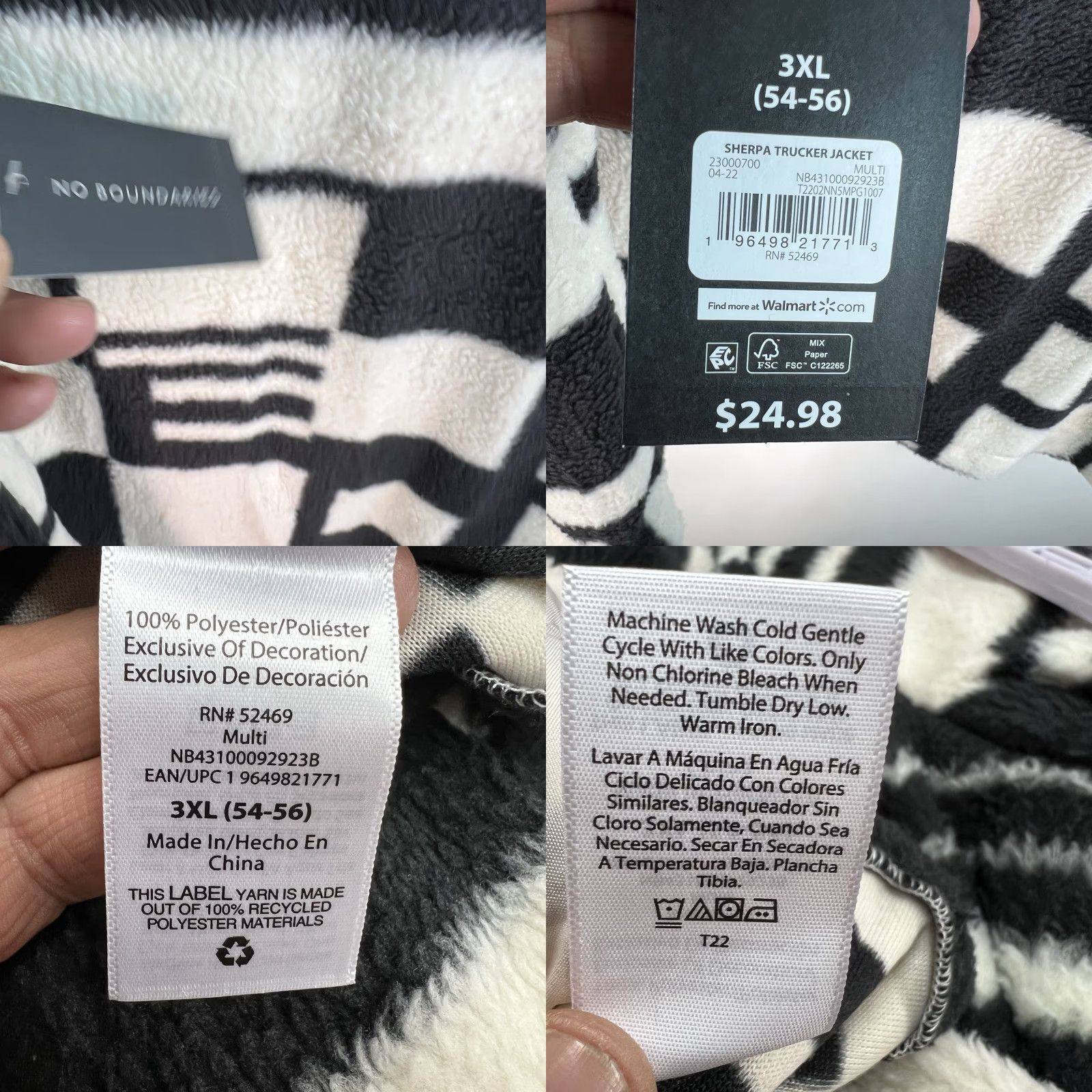 Vintage No Boundaries Full Zip Geometric Fleece Trucker Jacket Mens 3XL White/BLK Geometric/Trucker Bomber Jacket Casual Winter Fall Spring 300 Warmth Mens Size US XXL / EU 58 / 5 - 8 Thumbnail
